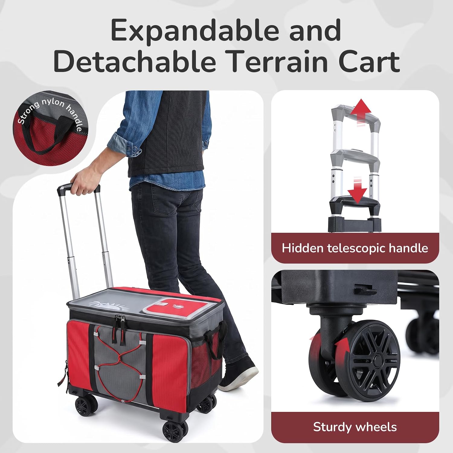 50-Can Hard Top Large Rolling Cooler with a Hard Base Plate, Leakproof Insulated Cooler with Wheels and Handle Collapsible for Outdoor