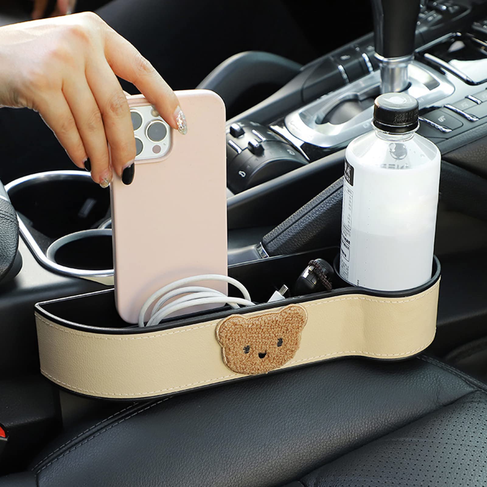 Opbergdoos voor autostoelen, auto-console-organizer van PU-leer met bekerhouder, opbergdoos voor autospleten, auto-PU-lederen console met bekerhouder, autotas voor belangrijke dingen Shiban