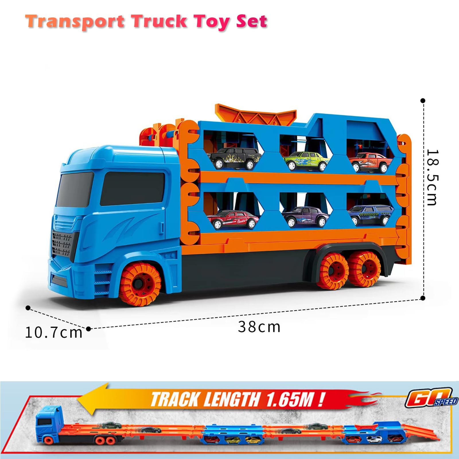 Rensinnoal Carrier Truck Toys for Kids 1.65M Foldable Transport Truck Toys with 12 Alloy Race Cars - Image 2