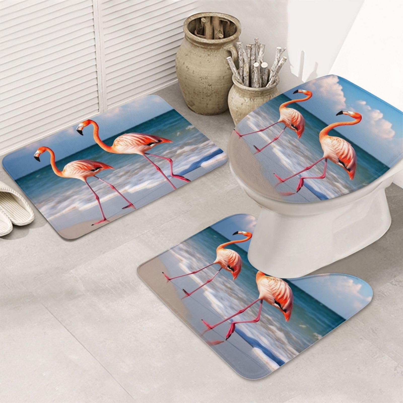 Tapis de bain en U de qualité supérieure motif flamant rose plage