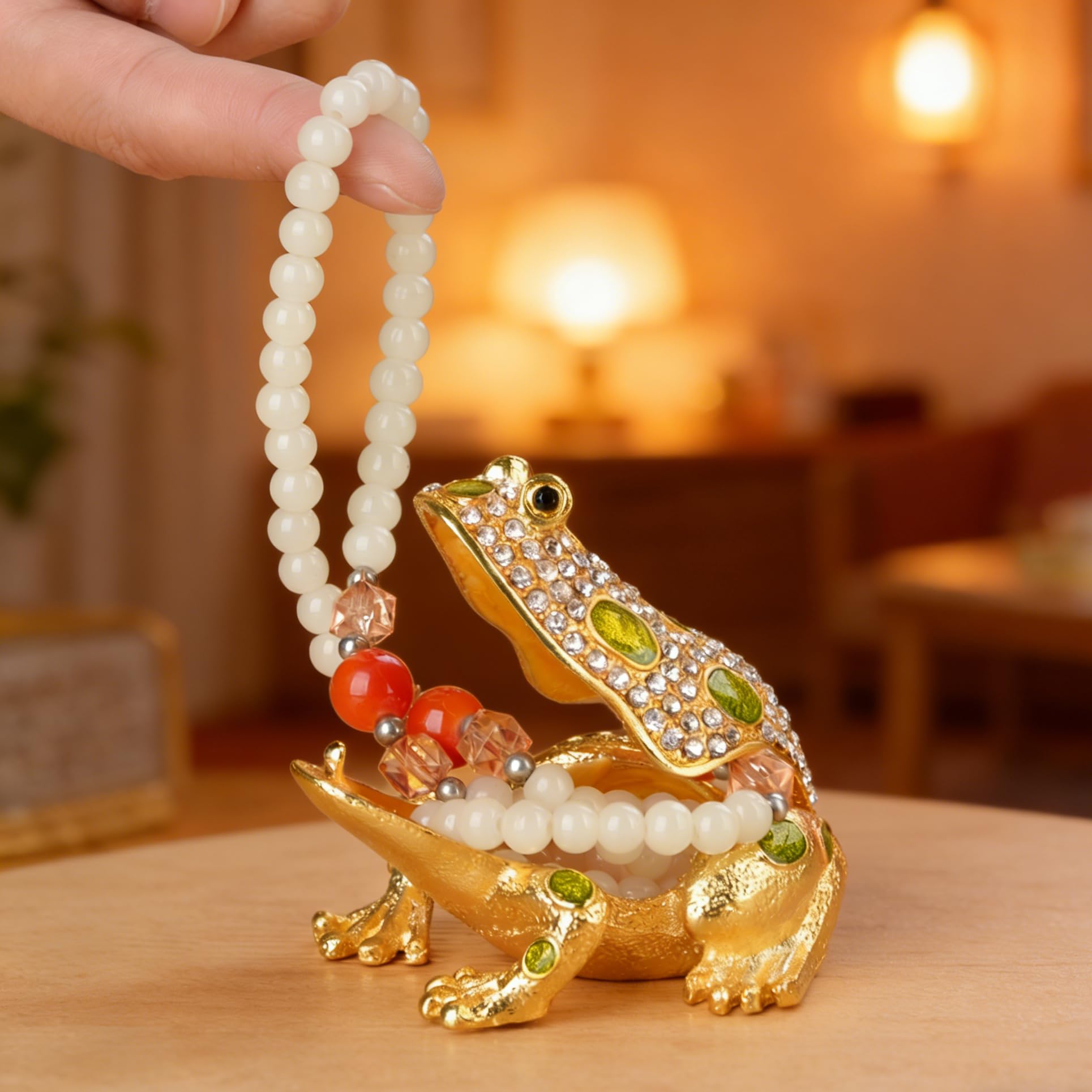 FZJ Handmade Enmeled Forg Figurine Jewelry Trinket Box for
