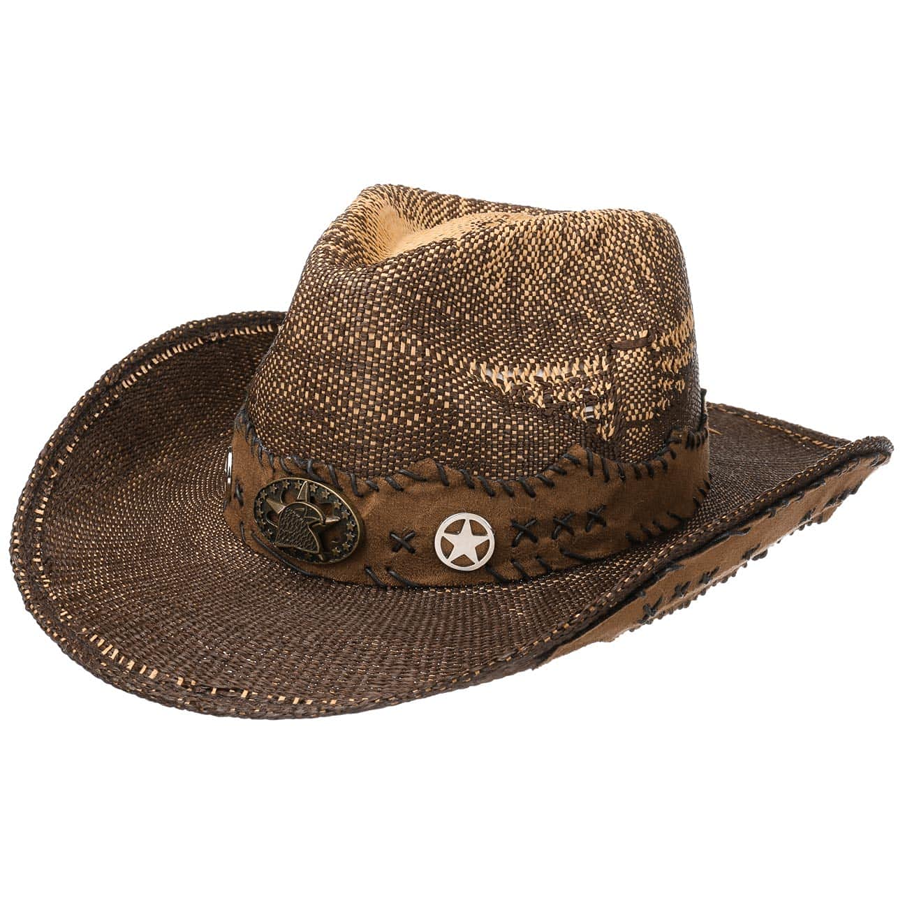 CAPPELLISHOP Talico Cappello da Cowboy Paglia Screziato Bicolore con Fascia in Tessuto Unisex Primavera Estate