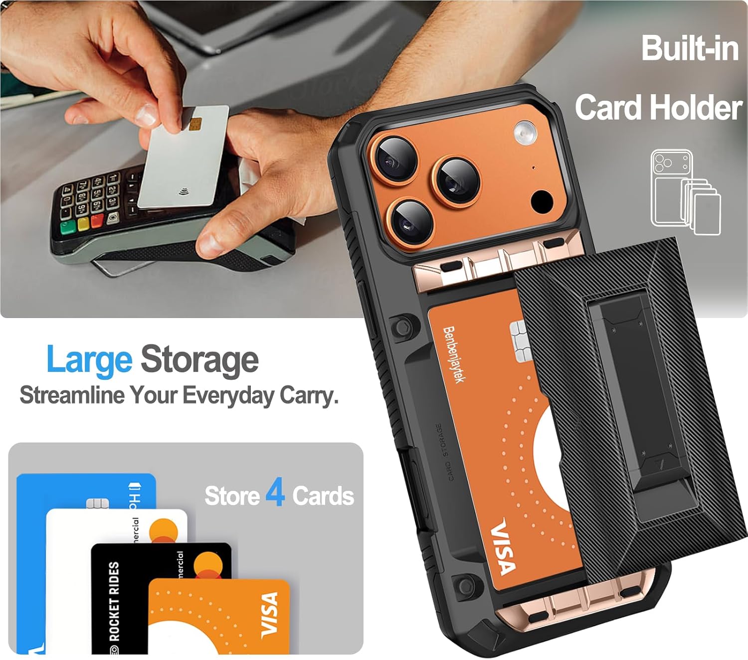 for iPhone 17 Pro Wallet Case with Card Holder, [4 Cards] [Kickstand] [1 Screen Protectors] [Military Grade Protection] Shockproof Phone Case for iPhone 17 Pro 6.3 inch (Bronze) - Image 2