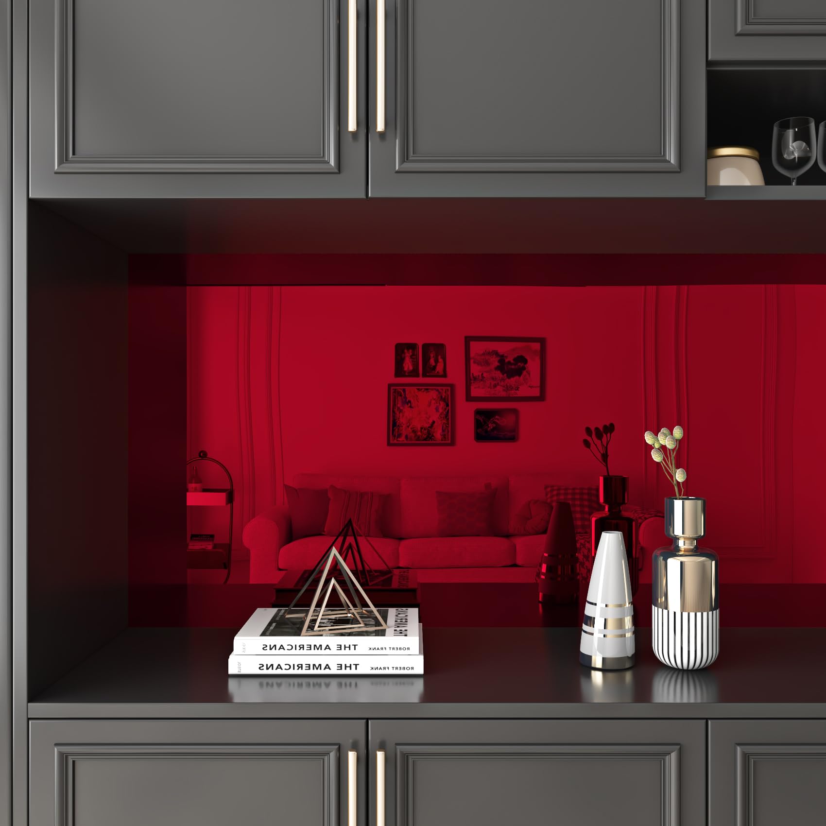 ReWallpaper Peel and Stick Mirror Roll Red 40CMx7M Glossy Metallic Wallpaper Red Reflective Mirror Film Vinyl Wrap Wardrobe Drawers Walls Burgundy Mirrored Wallpaper for Bedroom Living Room - Image 4
