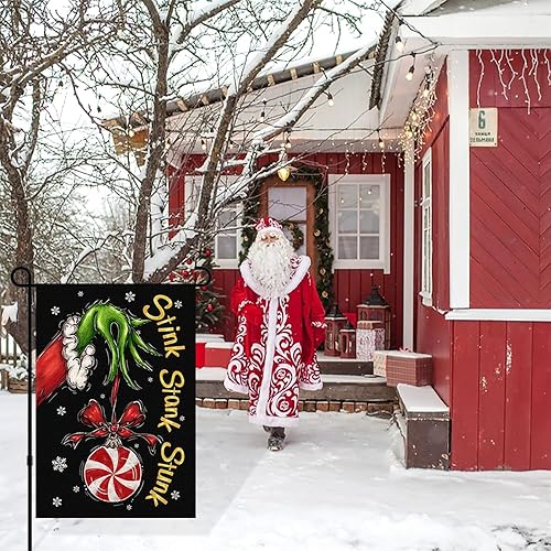 Miniatura 7 de Bandera de Navidad para jardín de 12 x 18 pulgadas, bandera de Navidad vertical de doble cara de arpillera de Navidad para patio, diseño de caramelo