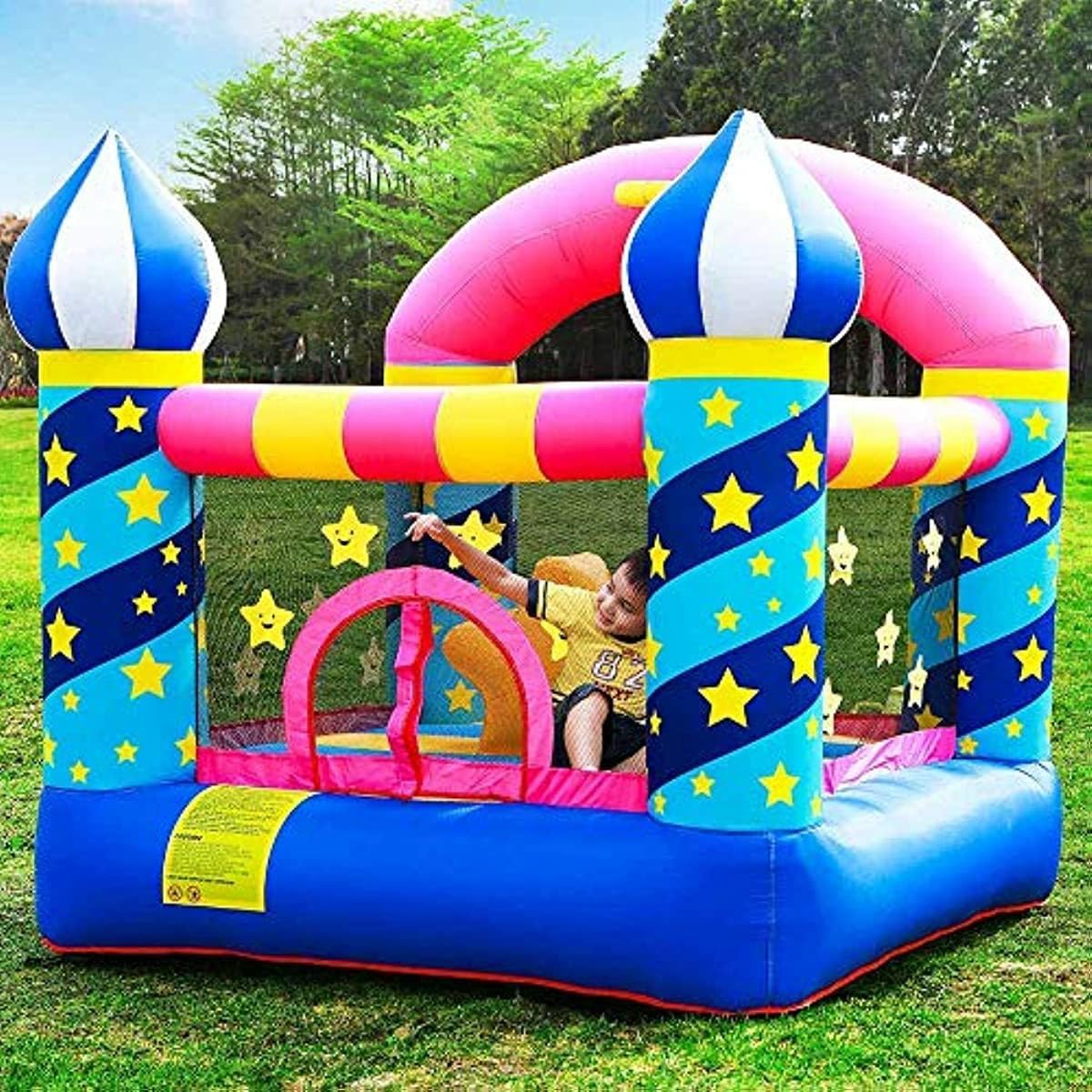 RBW TOYS Bounce House For Kids Outdoor Inflatable Bounce House Children Air Castle Bodyguard Starry Trampoline Basketball Box With Blower, Size 225x220x215cm.