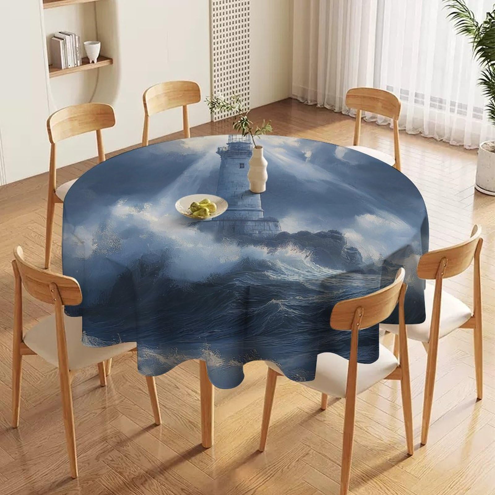 ORDOBO Round Table Cover -Lighthouse Landscape 3D Print Waterproof Protect Table Cover Fashion Countertop Decoration For Kitchen Home Dinner 127X127Cm