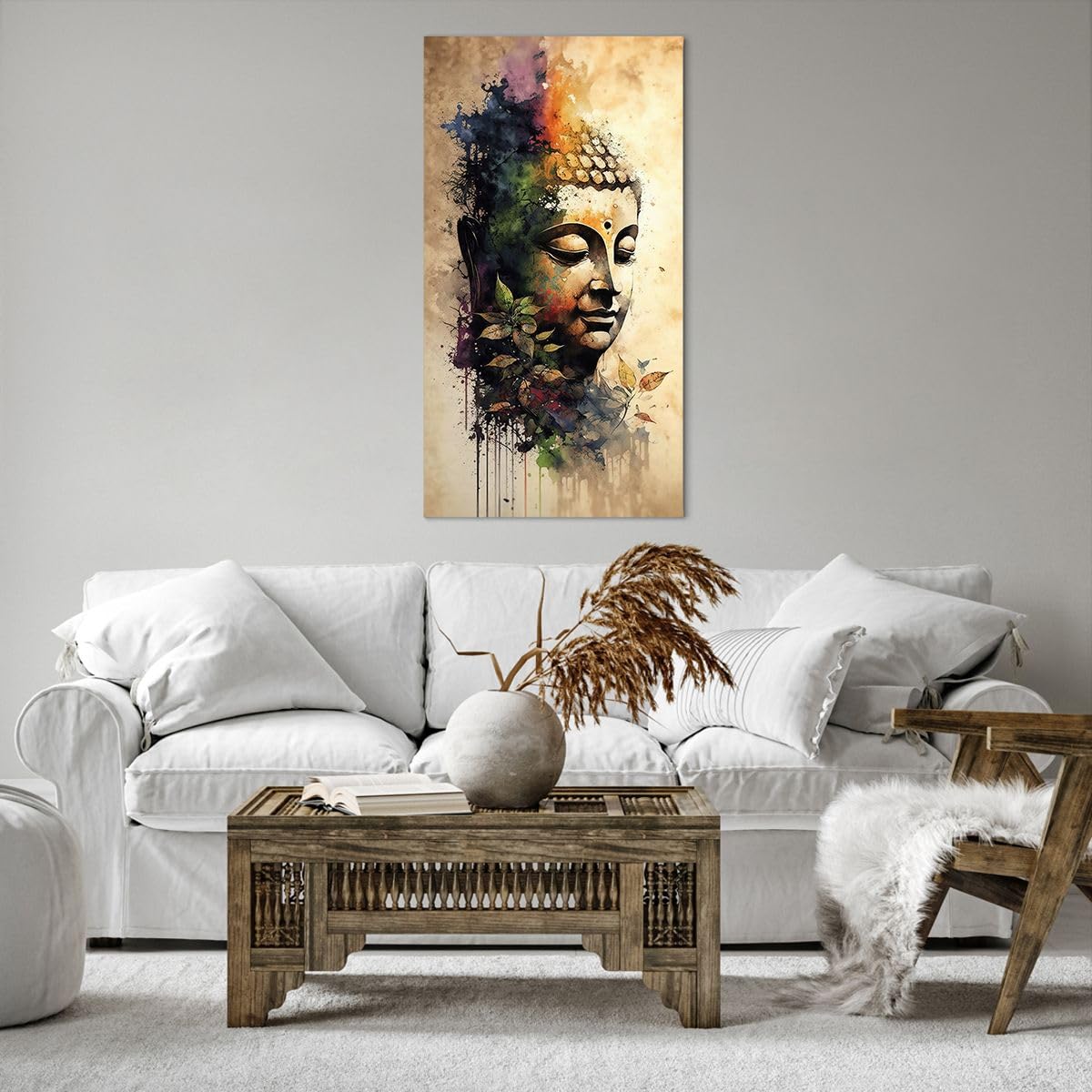 Tableau Zen Bouddha Marron 160x60 Cm – Impression Sur Toile HD, Monté Sur Châssis Bois, Déco Méditation Asie Pour Salon Chambre
