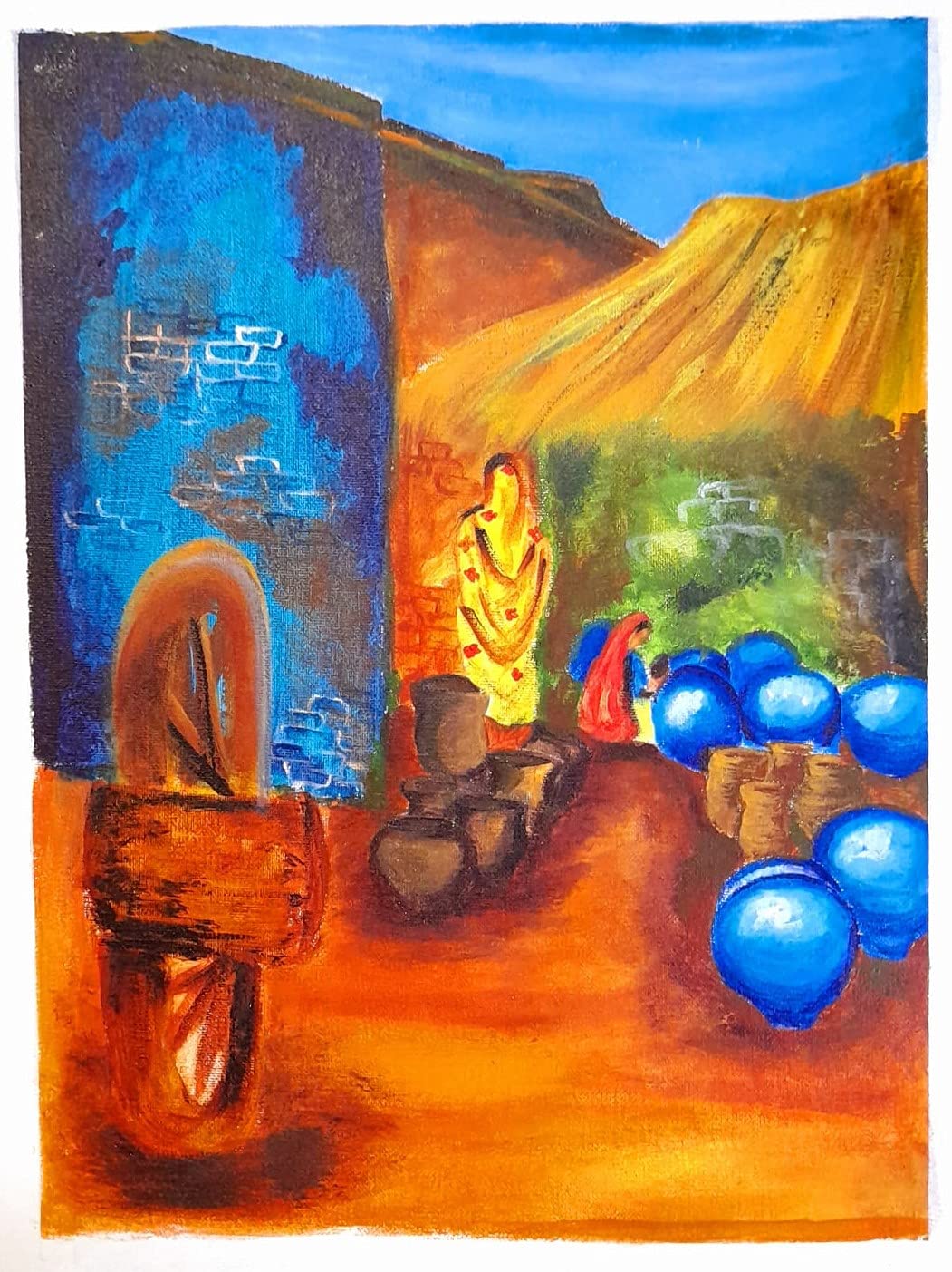 Indeasia Srijan Original Handmade Canvas Acrylic Wall Decor Village Theme Art Painting Modern Contemporary Size 16 Inch-image-18