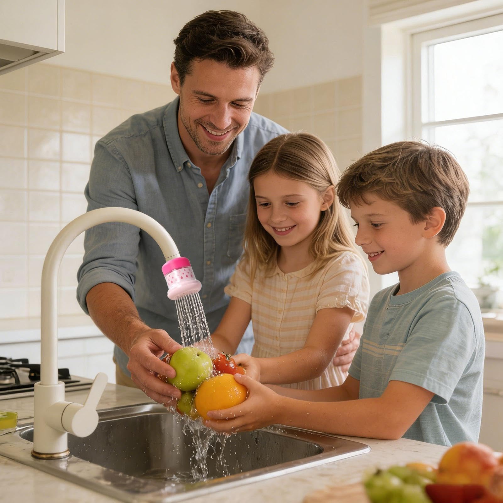 Wasserhahn-Wasserfilter, abnehmbares Verlängerungsrohr, wasserdicht, mit Spritzschutz und Wasserenthärtungsfunktion, für das Badezimmer geeignet (Hellrosa.)