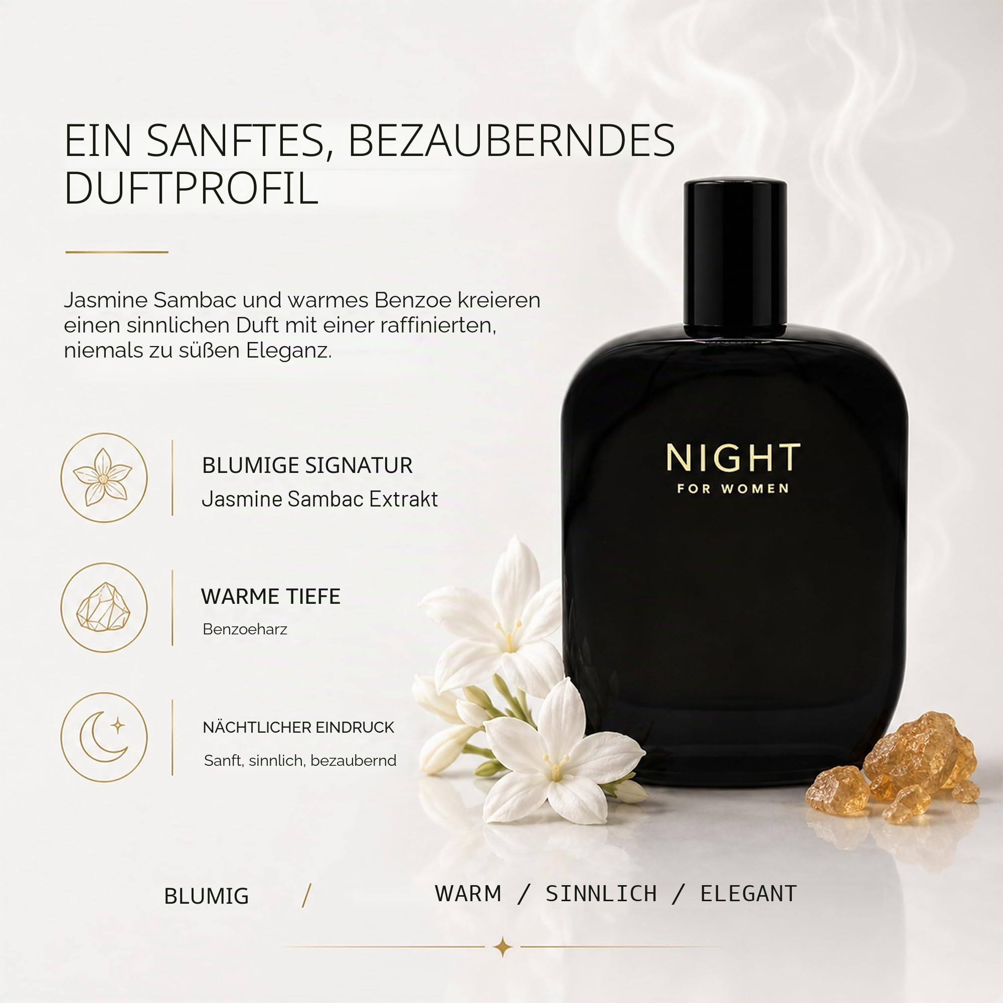 Fragrance One | Jeremy Fragrance NIGHT for Women | luxuriöser Damenduft | Jasmine & Benzoin Explosion | Eau de Parfum für Damen | Langanhaltend | Ideal für die Abendverführung | 50 ml Luxusflakon | Extrait de Parfum von Jeremy Fragrance, warmer blumiger o