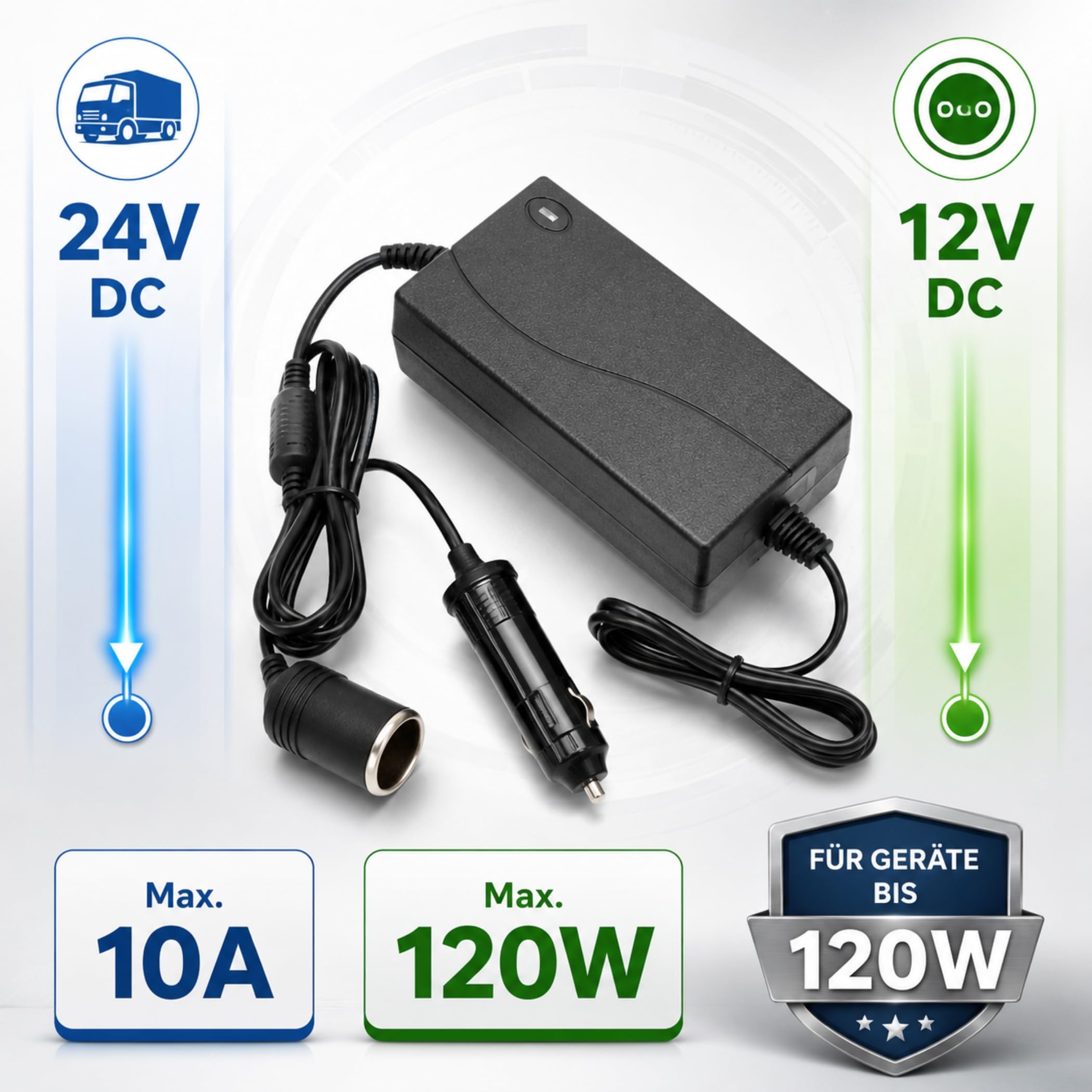 J40CS Convertisseur de tension 24V à 12V pour voiture - Prise allume-cigare 120W pour camion, voiture, bus, auto - Convertisseur, onduleur, alimentation, transformateur, adaptateur