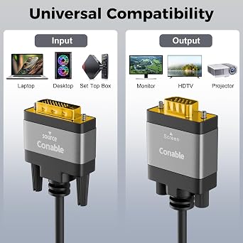 DVI to VGA Cable 4 FT, Uni-Directional DVI-D 24+1 to VGA Cord, Aluminum