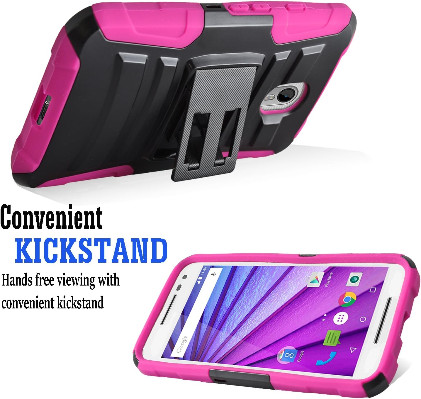 Motorola Droid Turbo 2 Case, Combo Rugged Shell Cover Holster with Built-in Kickstand and Holster Locking Belt Clip Pink + Circle(TM) Stylus Touch Screen Pen And Screen Protector