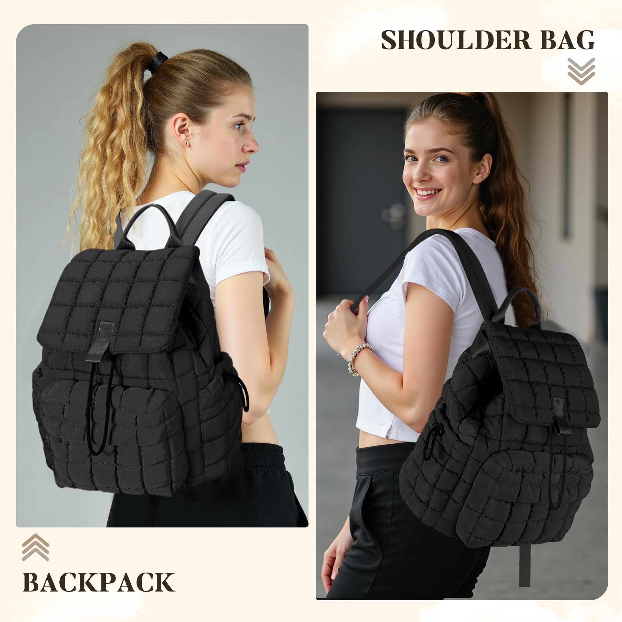 TILYMOL Backpack for Women - Lightweight Puffer Quilted Travel Backpack - Small Casual Daily Daypack Purse for Women - Cute Fashion Carry on Daypack, Grey