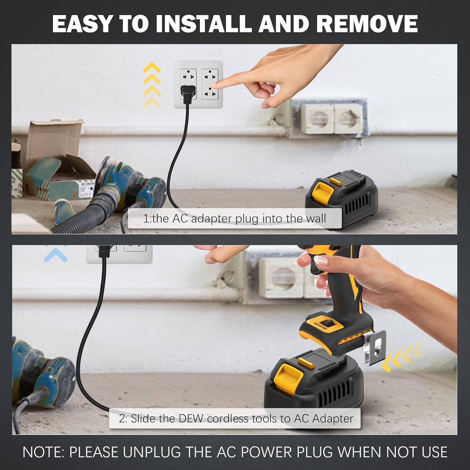 New Version 110V to 20V DC Converter,Power Source Option for Dewalt 18V-20V Li-ion Cordless Tools,AC to DC Converter 500W,120V to 20V Power Supply, AC Plug Transformer Adapter