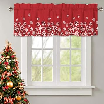 JOOCAR Falling Snowflakes Red Blackout Curtains for Windows - Living/Dining Room, Vintage Festival Christmas - 54" W x 18" L