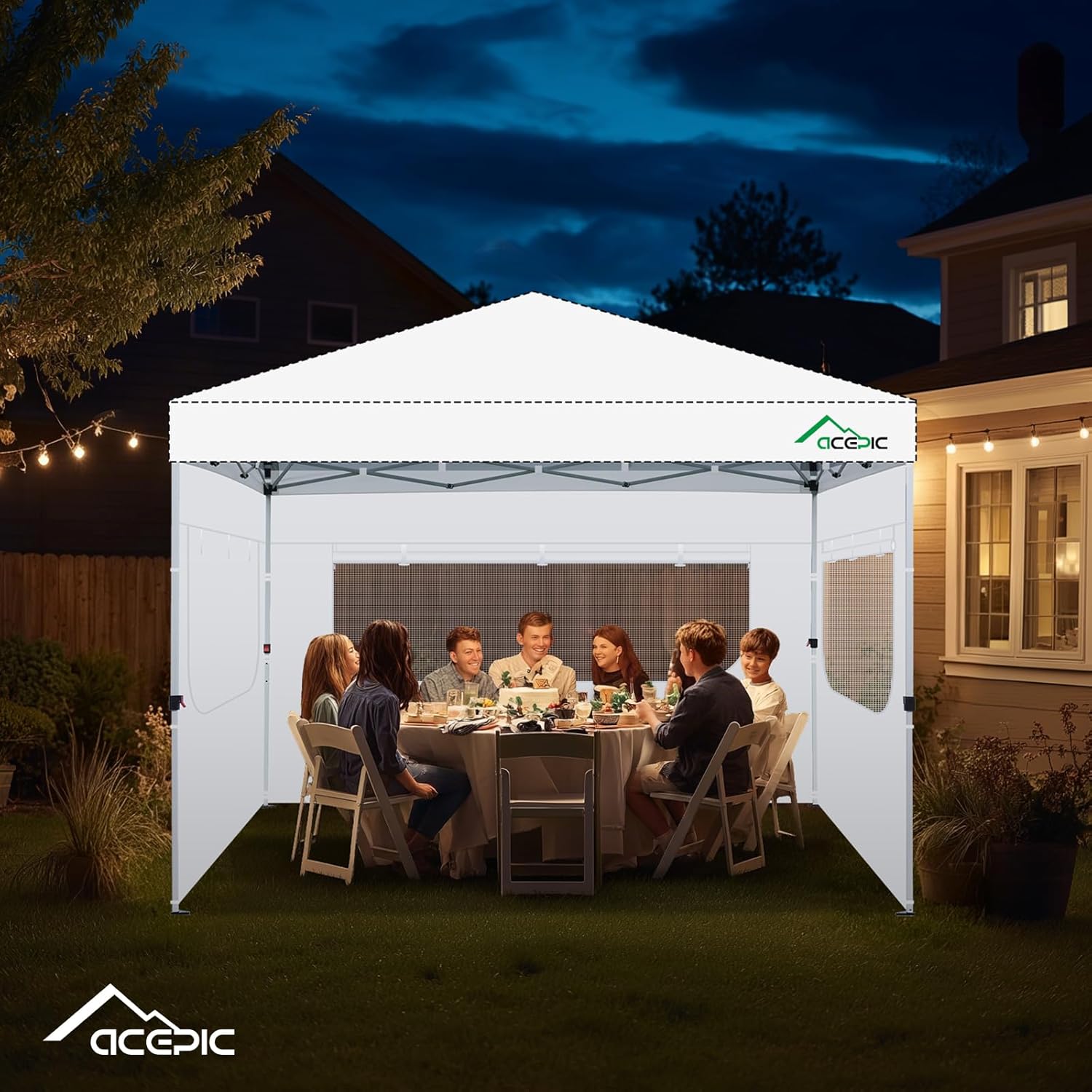 Acepic Instant Canopy SunWall for 10x10 Pop Up Canopy Frame with Mesh Window and Zipper, 99% Rainproof and UV Protection for Outdoor, Viewing the Scenery, and Ventilation (3 PCS Sidewalls Only, White)