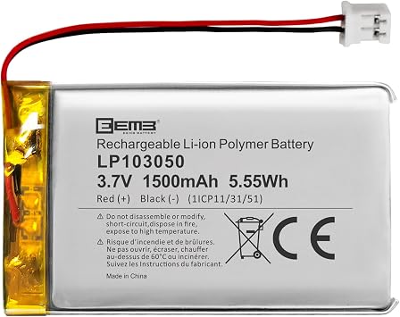 EEMB 3.7V Lipo Battery 103050 1500mAh Rechargeable JST 2.0mm, 1-Pack | for Speaker and Wireless Device