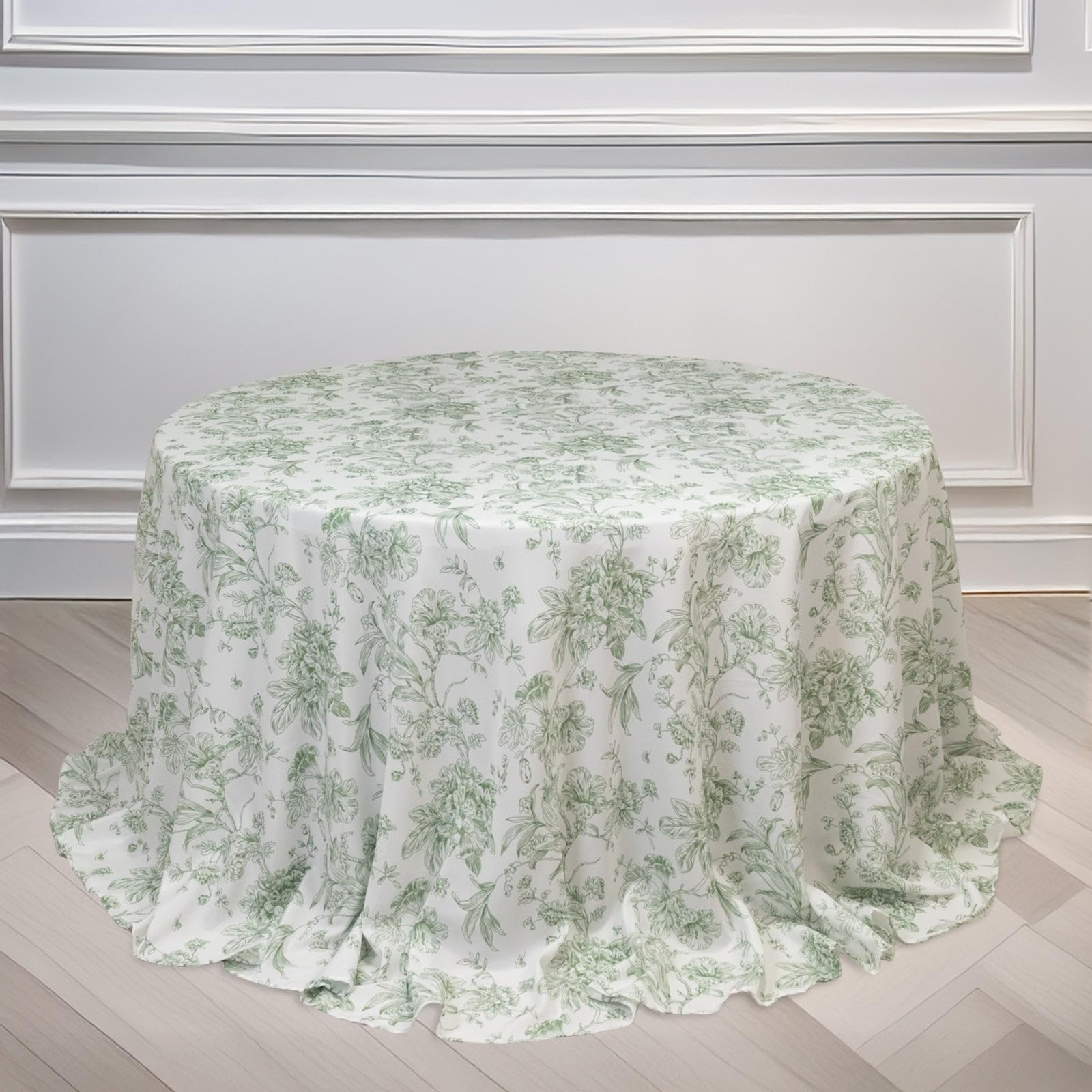 Efavormart Polyester Round Tablecloth 132 inch White French Toile