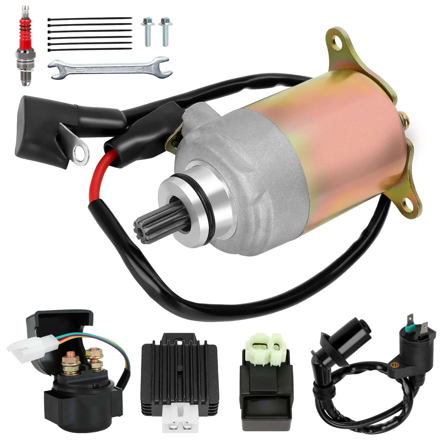 GY6 150cc Starter Motor Compatible with 125cc 200cc 250cc Taotao Scooter Moped 157QMJ 4-Stroke Engine Roketa Sunl Baja Icebear Jonway Motorcycle ATV Go Kart Parts with Solenoid Relay (9T)