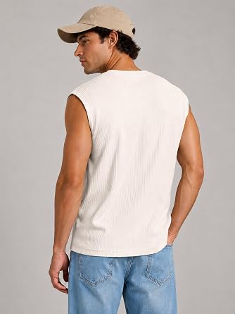 Comdecevis Men's Casual Lightweight V-Neck Ribbed Knit Tank Tops