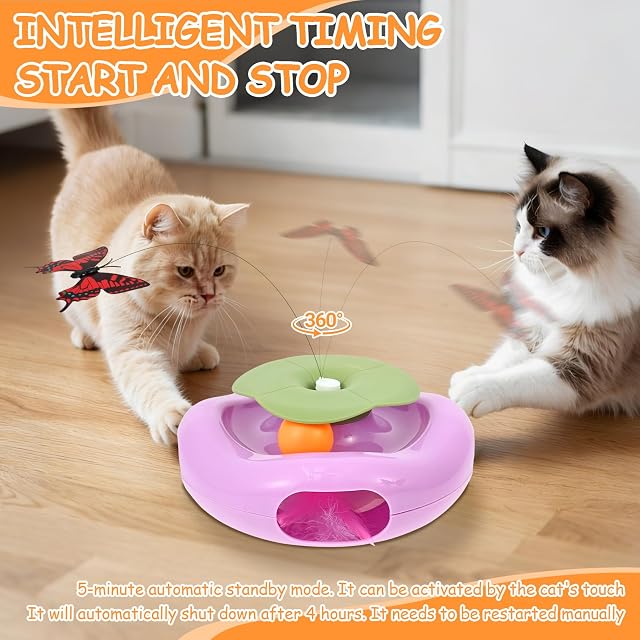 Foto 4 de 7 de Guniata Juguete interactivo para gatos 3 en 1, juguete para gatos autoempleo eléctrico, plumas giratorias