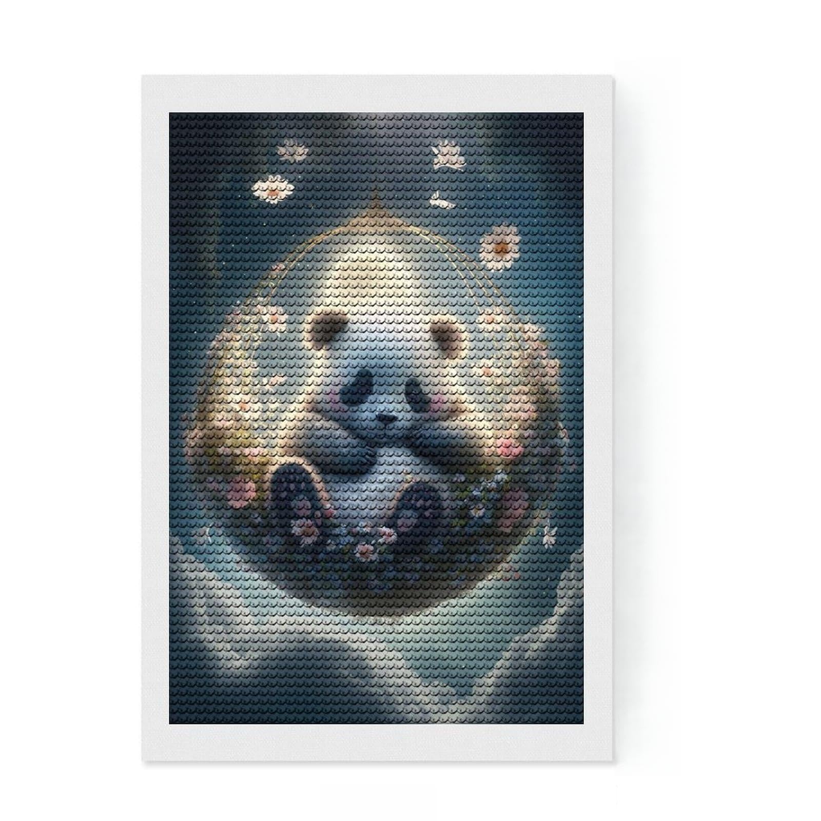 Junmoney Baby Panda Diamond Painting Kit 8"x12", for Teens, Living Room Decor, Calming Craft to Unwind, Holiday Gift Idea