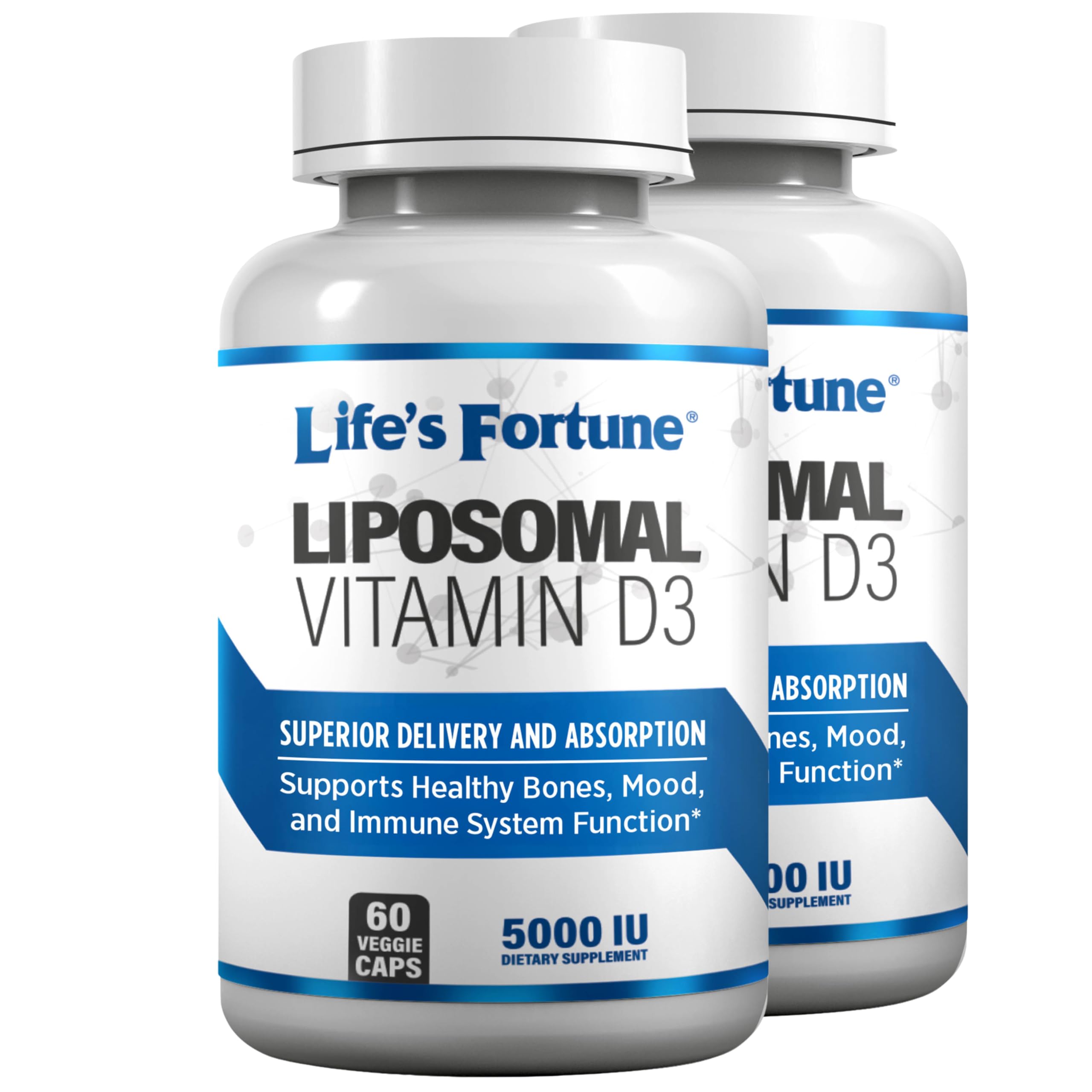 Life's Fortune Liposomal Vitamin D3 5000 IU Supplement, Non-GMO, High Absorption, Supports Healthy Bones Mood and Immune System Function, 60 (2 Pack) Caps