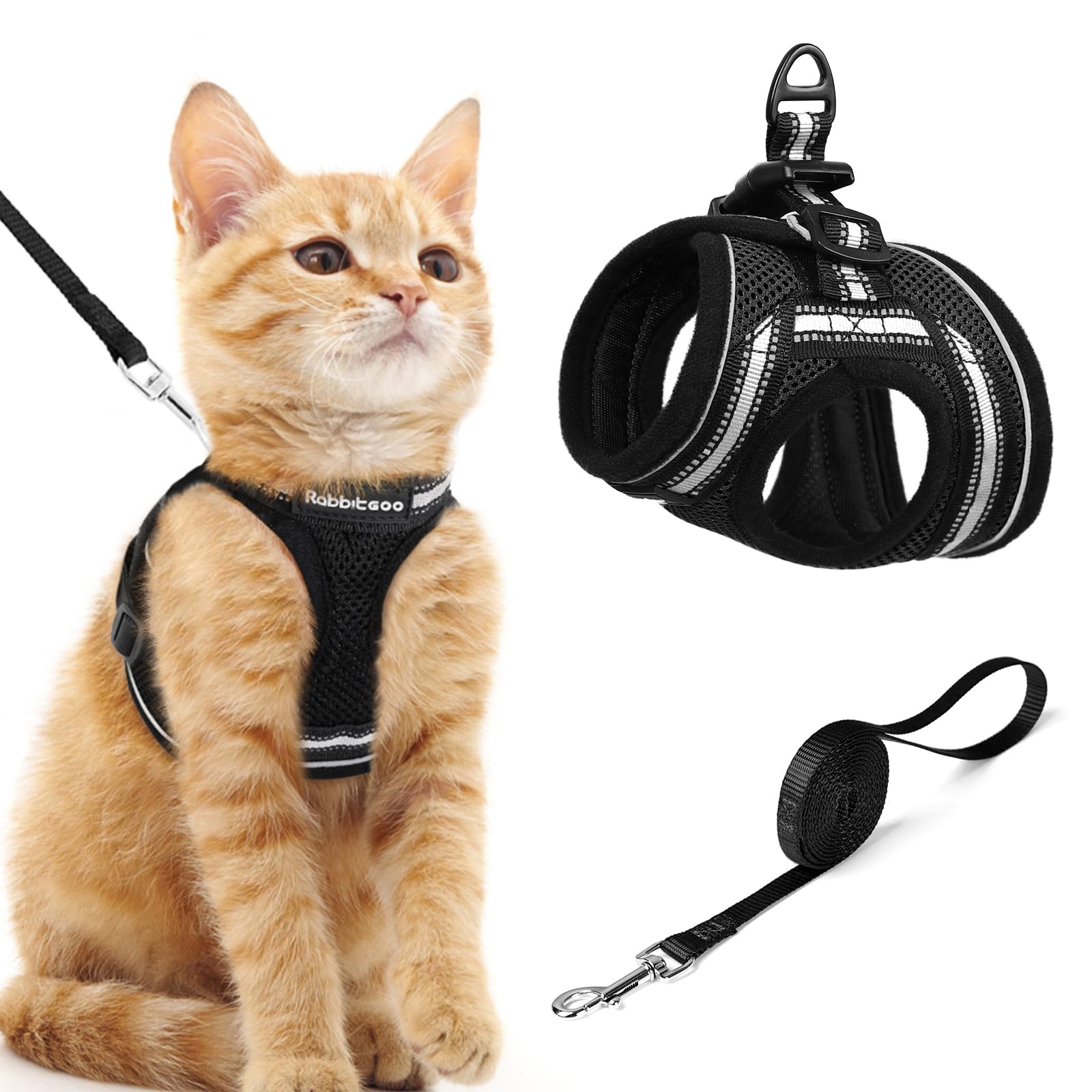 rabbitgoo Cat Harness and Leash Set for Walking Escape Proof, Adjustable Soft Kittens Vest with Reflective Strip for Cats, Comfortable Outdoor Vest, Black, Small — view 29