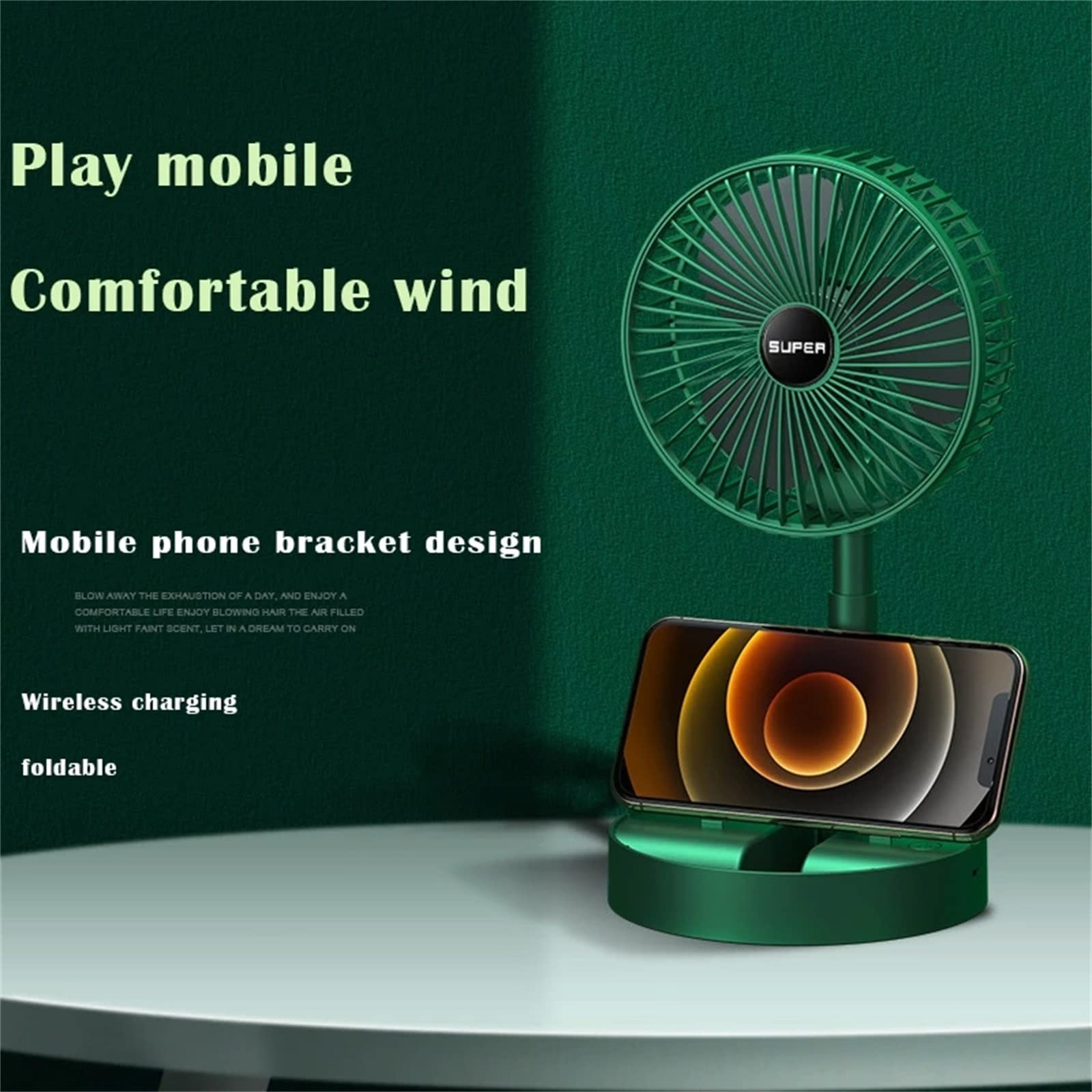 Condizionatore d'Aria Portatile da Tavolo USB Ricaricabile Pieghevole Telesstand Ventilatore da Pavimento per la casa all'aperto a Basso Rumore Estate/Verde The New
