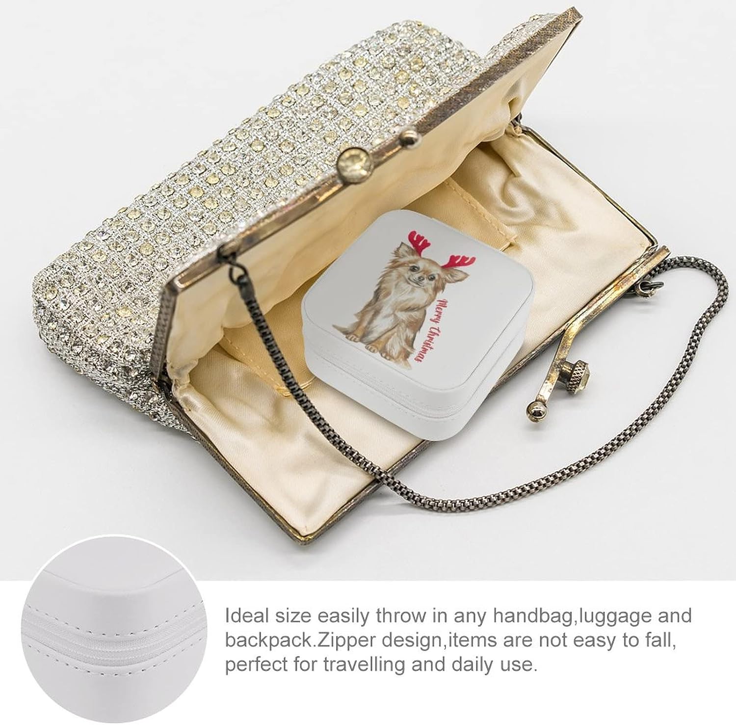 Funny Shih Tzu Dog Antlers Travel Jewelry Box Women Leather Small Jewelry Organizer Portable Jewelry Case for Necklace Earrings Rings Xmas Holiday Gift for Women image 3