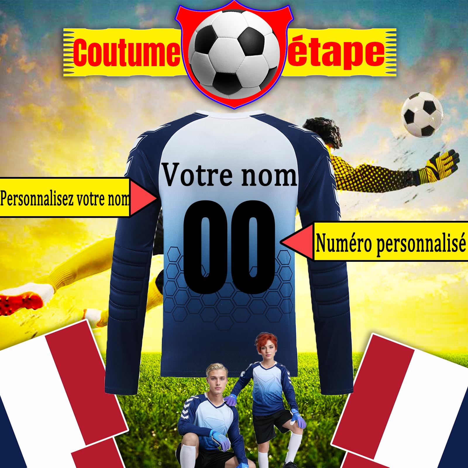 Maillots de Gardien de Football Homme Enfant Personnalisés Maillot Gardien Foot de But Adulte Enfant Personnalisé Tenue Gardien Foot avec Votre Nom Numéro de Logo D'équipe