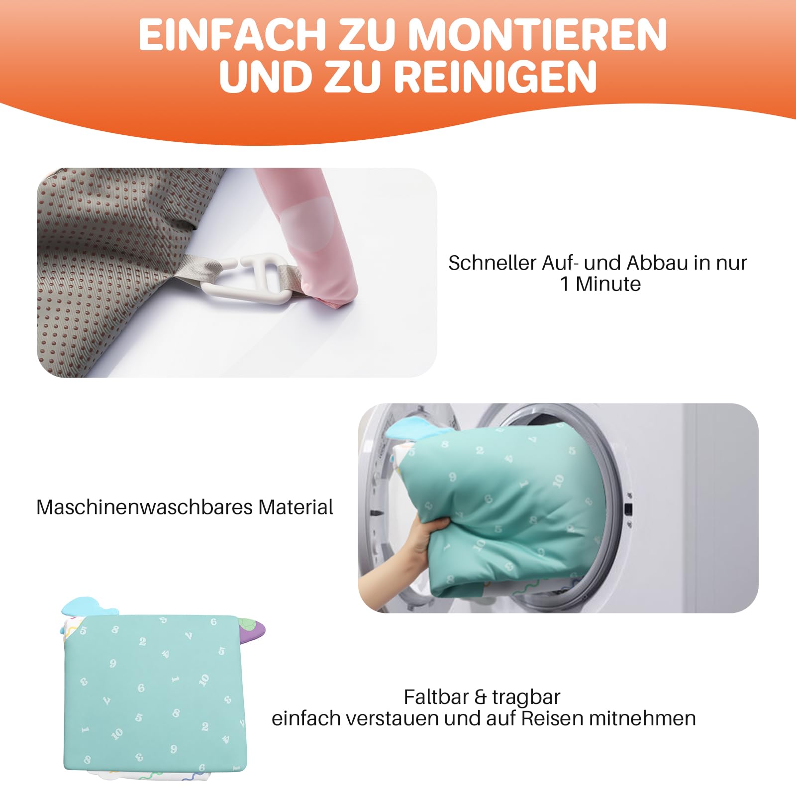 FUNYKICH Spielbogen Baby, Spieldecke Baby mit 6 Spielzeugen & Kissen, Rutschfeste Baby Gym für Babys von 0-18 Monaten, fördert Sinne & Motorik, zusammenklappbare Spielmatte ideales Geschenk für Babys