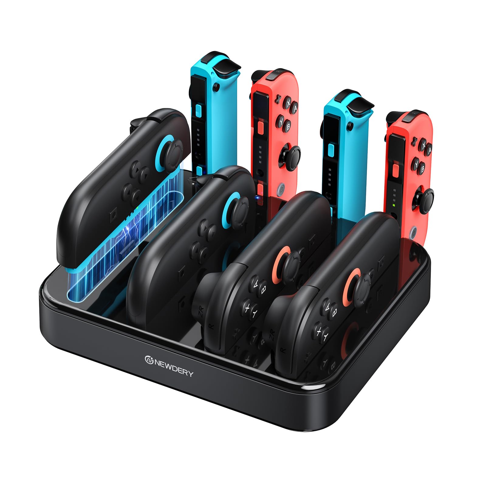 NEWDERY 8 in 1 Switch 2/1/OLED Controller Charger, Charging Dock for JoyCon | 8 Charging Slot,Dual-Direction Magnetic Charging, Fast Charger Station for Nintendo Switch 2/1 with Led Indicators&Cable