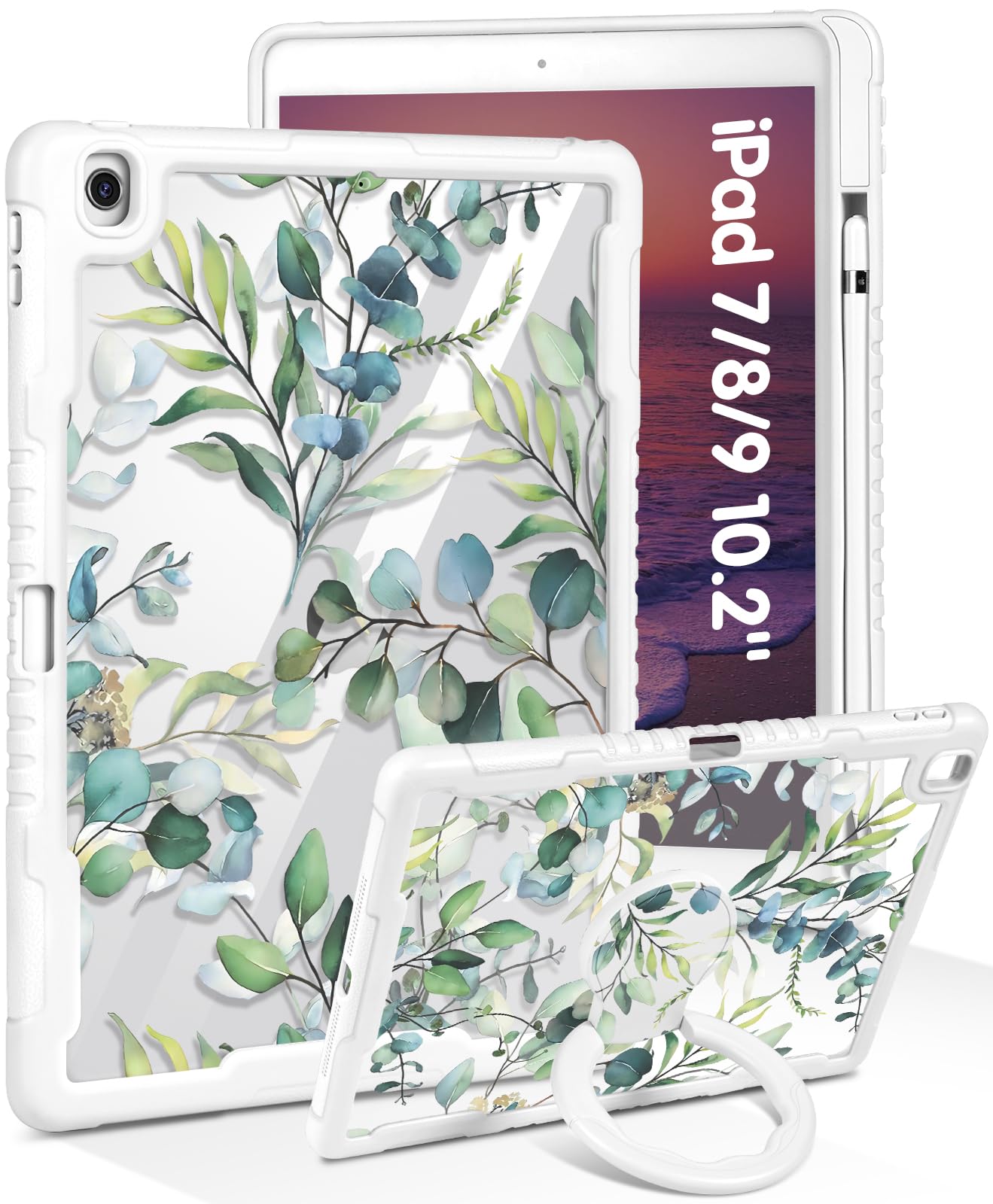 Uppuppy for iPad 9th/8th/7th Generation Case, for iPad Air 3/ Pro 10.5 2017 - Women Girls Cute with Pencil Holder&Stand Clear Cover Girly Unique