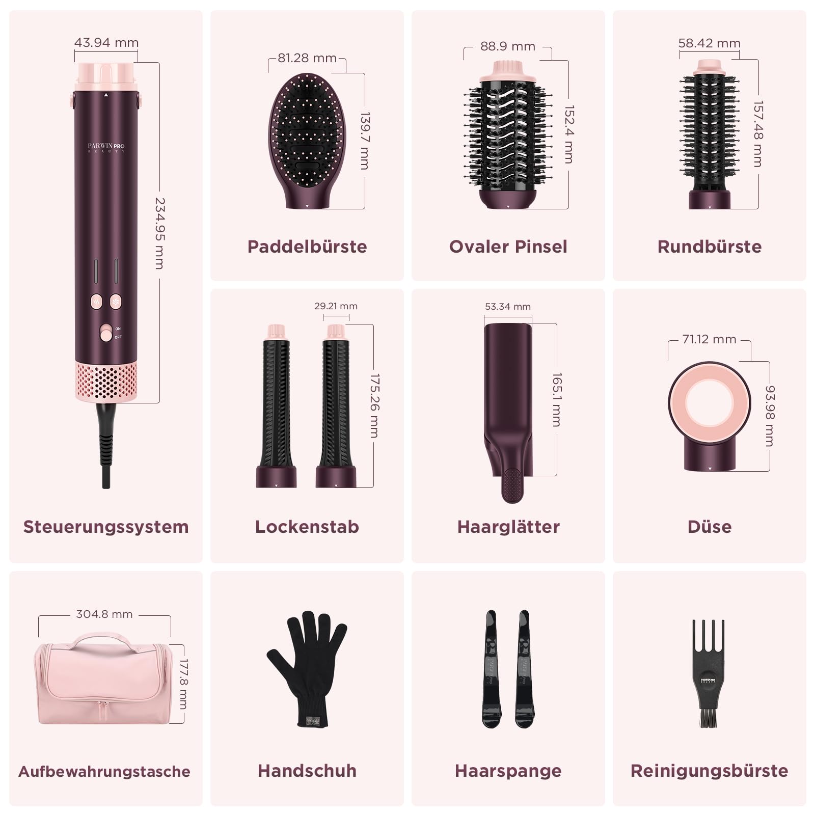 PARWIN PRO BEAUTY MaxAIR 2.0 7 in 1 Airstyler Multi-Styler Set, Lockenstab, Föhn 110000 U/Min, Volumenbürste