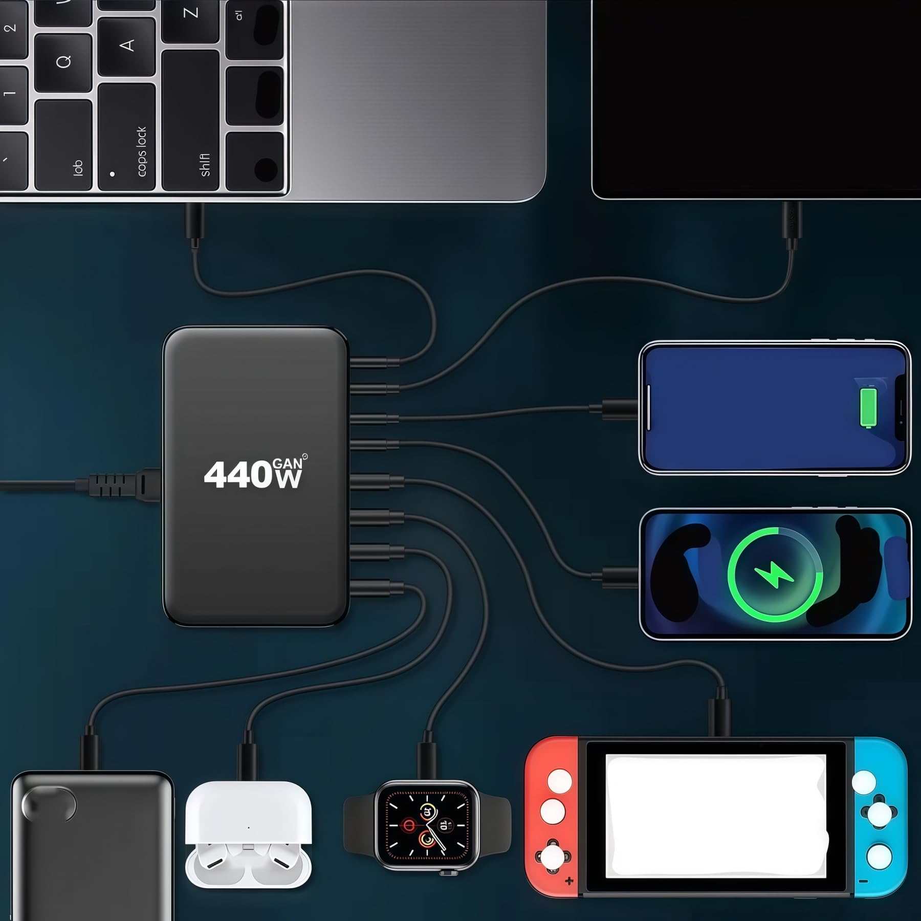 Caricatore USB C da 440 W a 8 porte con doppia porta PD PPS da 100 W, Caricabatterie Rapido con Ricarica Multipla USB-C da 65 W per MacBook Pro/Air/iPad, iPhone 16/15/14/13/12 Pro Max, Samsung ecc