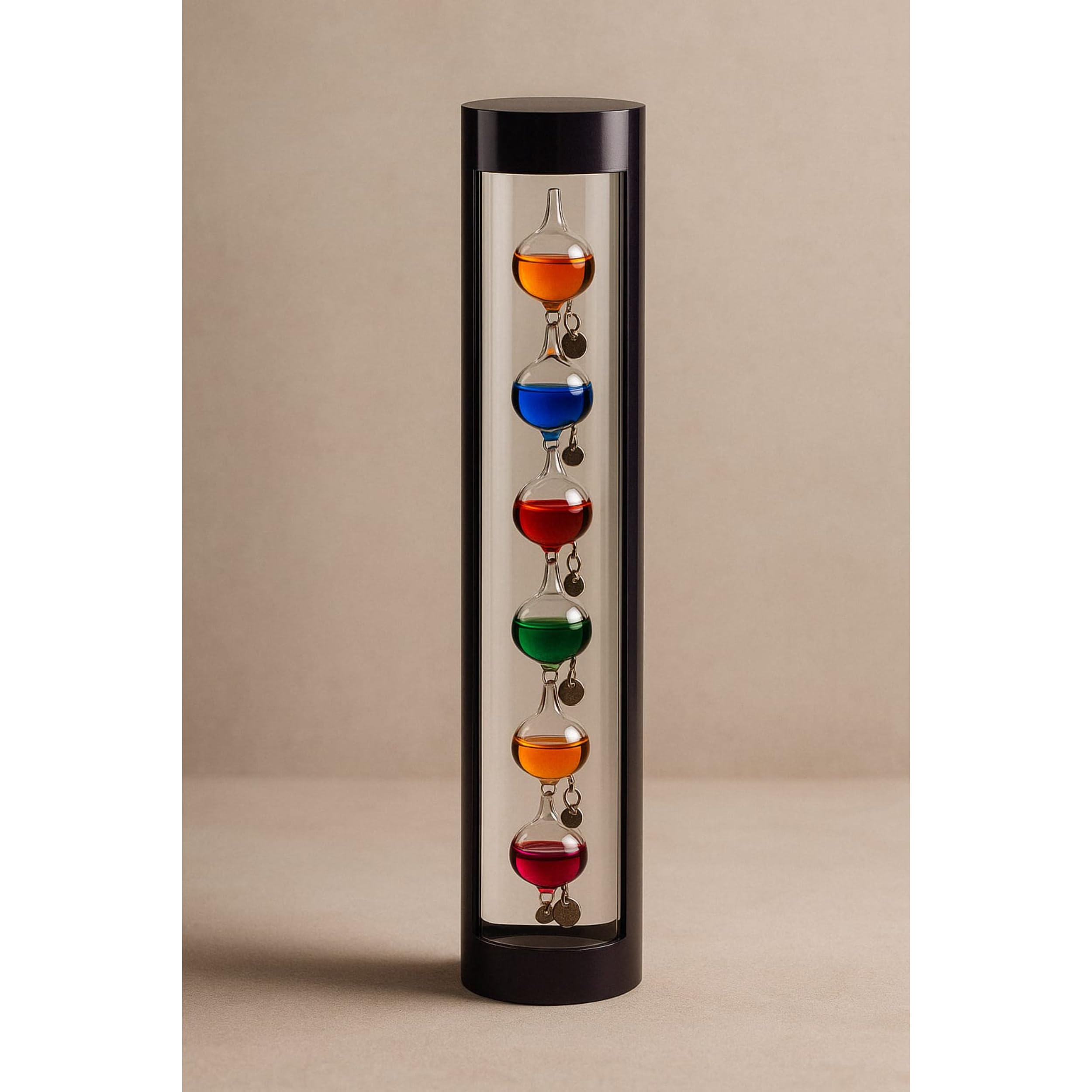 SmartPoorer Termometro Galileo Tubo de Cristal y Madera 44 cm, para Exterior o Interior, Analógico, Bolas Flotantes