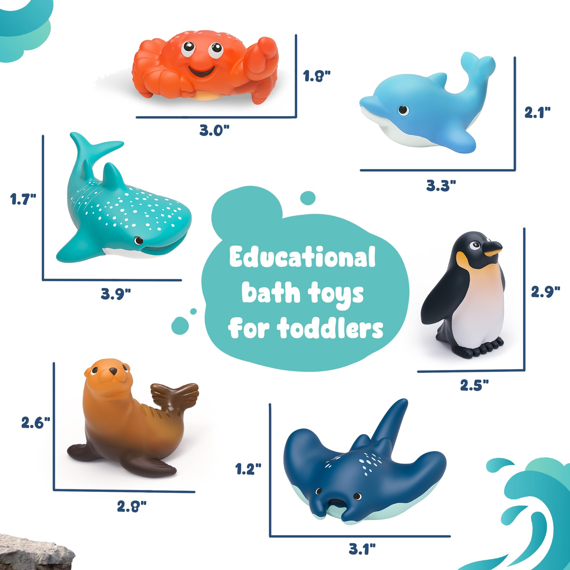6er Set Ozean Badespielzeug für Kleinkinder 6m ohne Bohren ohne Form Badewannenspielzeug ohne Form Hai Wal Delphin Pinguin Meerestiere Set für den