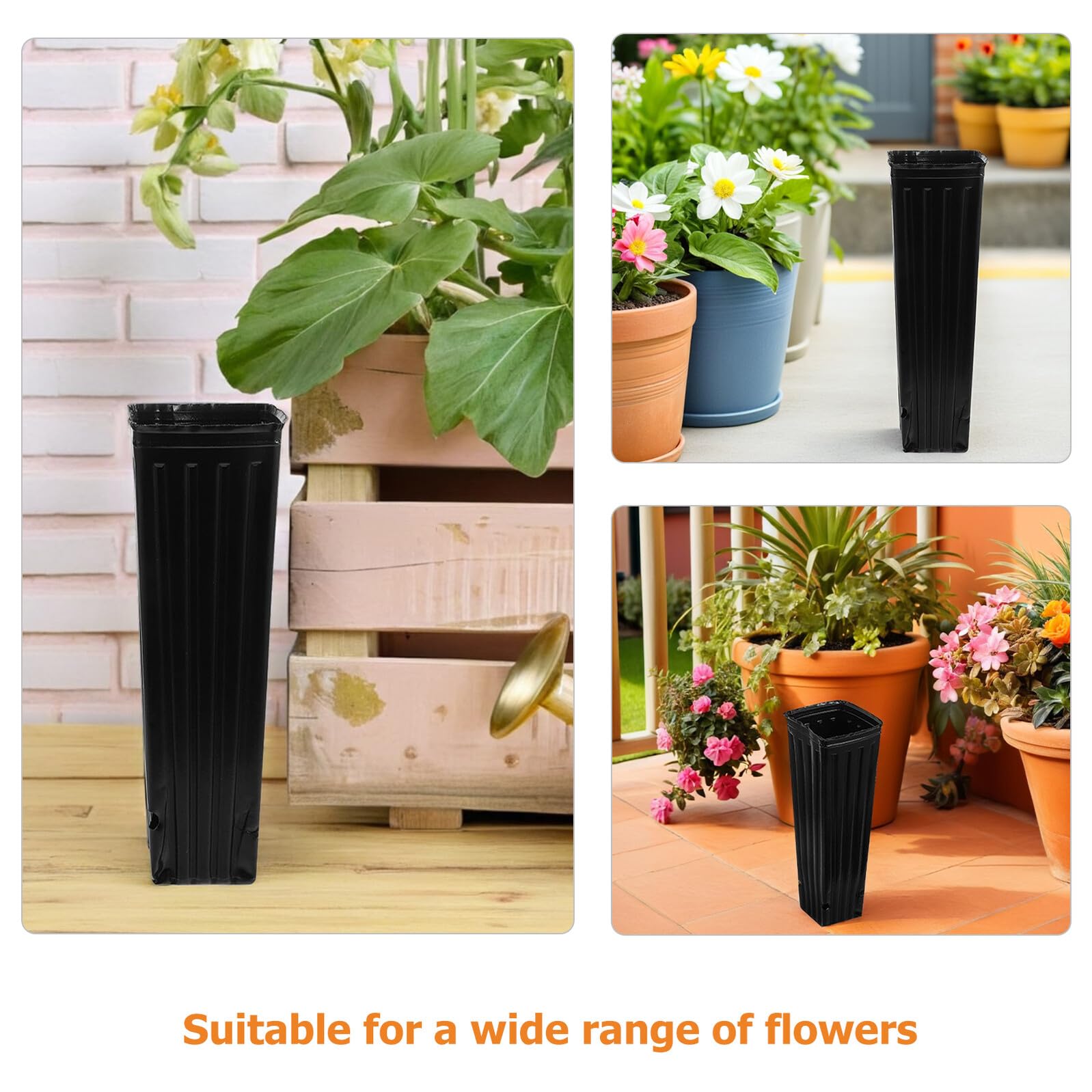 Pots de Pépinière Profonds Noirs en Plastique 10X30 CM Lot de 80 Pots Rectangulaires pour Semis Culture de Fleurs Légumes et Plantes D’Intérieur Drainage Intégré Réutilisable