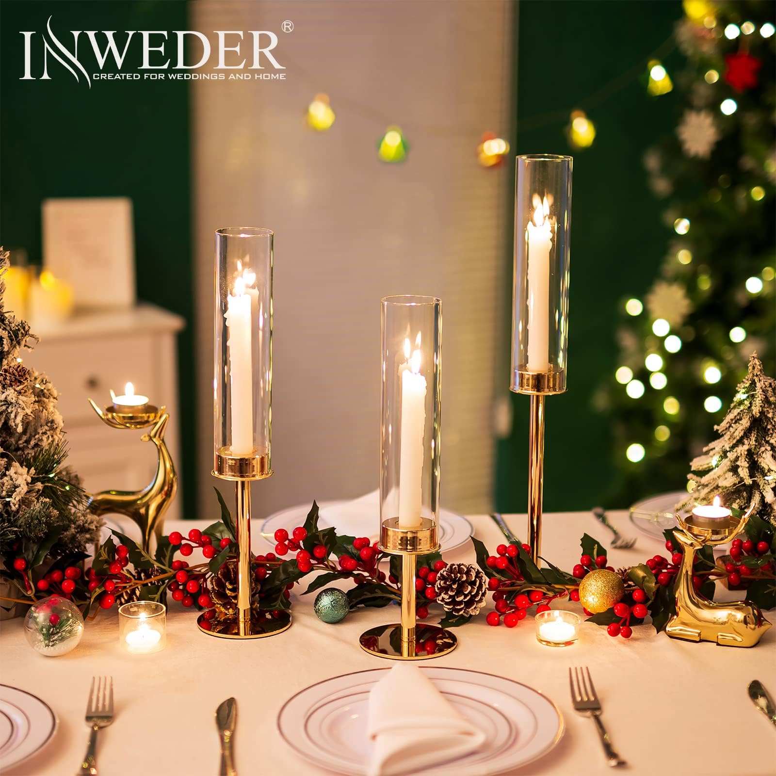 Kerzenständer Stabkerzen Kerzenhalter Gold - Satz von 6 Kerzenhalter Stabkerze mit Abnehmbarem Glas Windlicht Goldene Kerzenständer Kerzen Ständer Hochzeits Tischdeko Wohnzimmer Home Deko