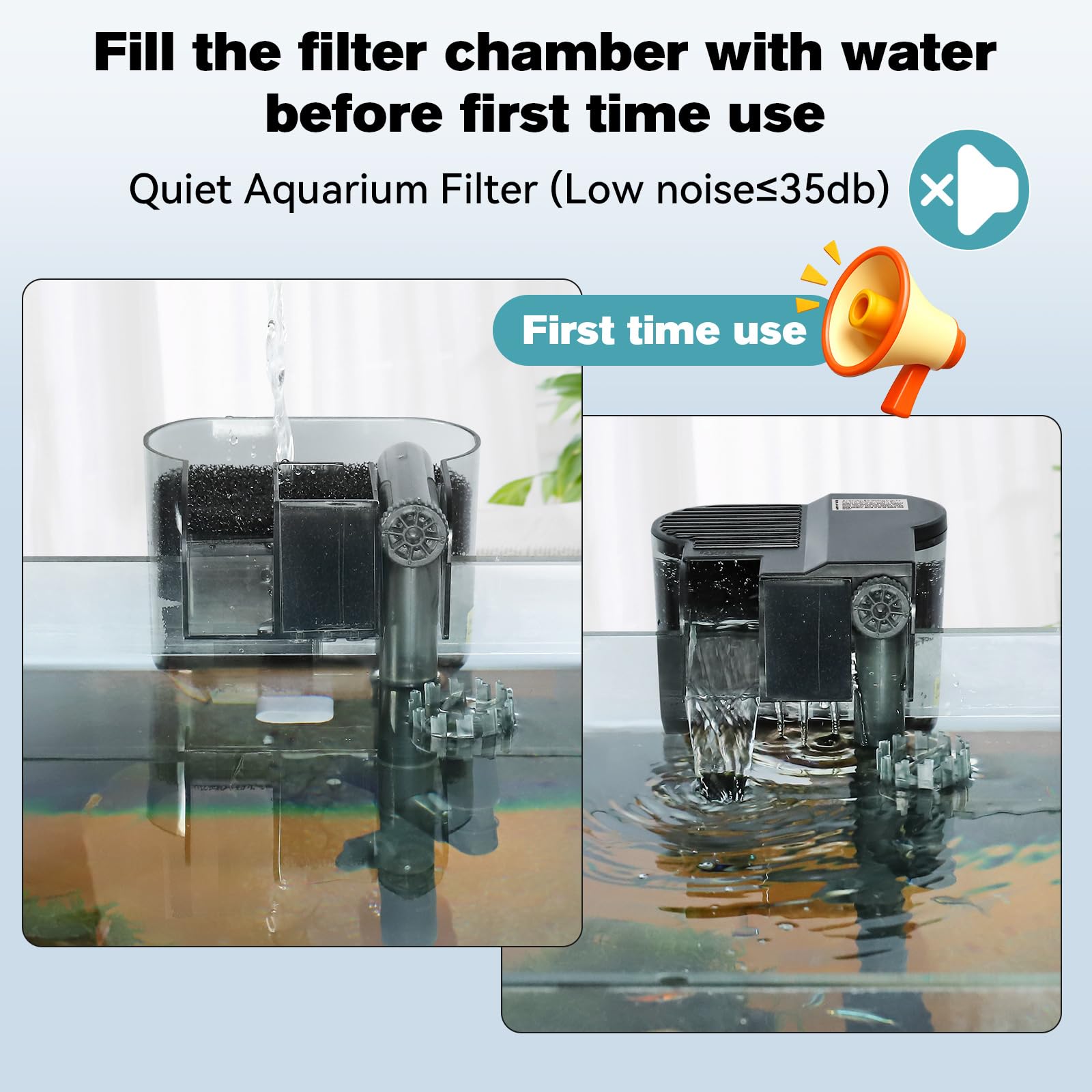 hygger Hang On Back Aquarium Filter, Small Fish Tank Filter Waterfall Filtration System, Adjustable Water Flow with Surface Skimmer, Replaceable Sponge Quiet Hanging Filter for Tank 5~10 Gal