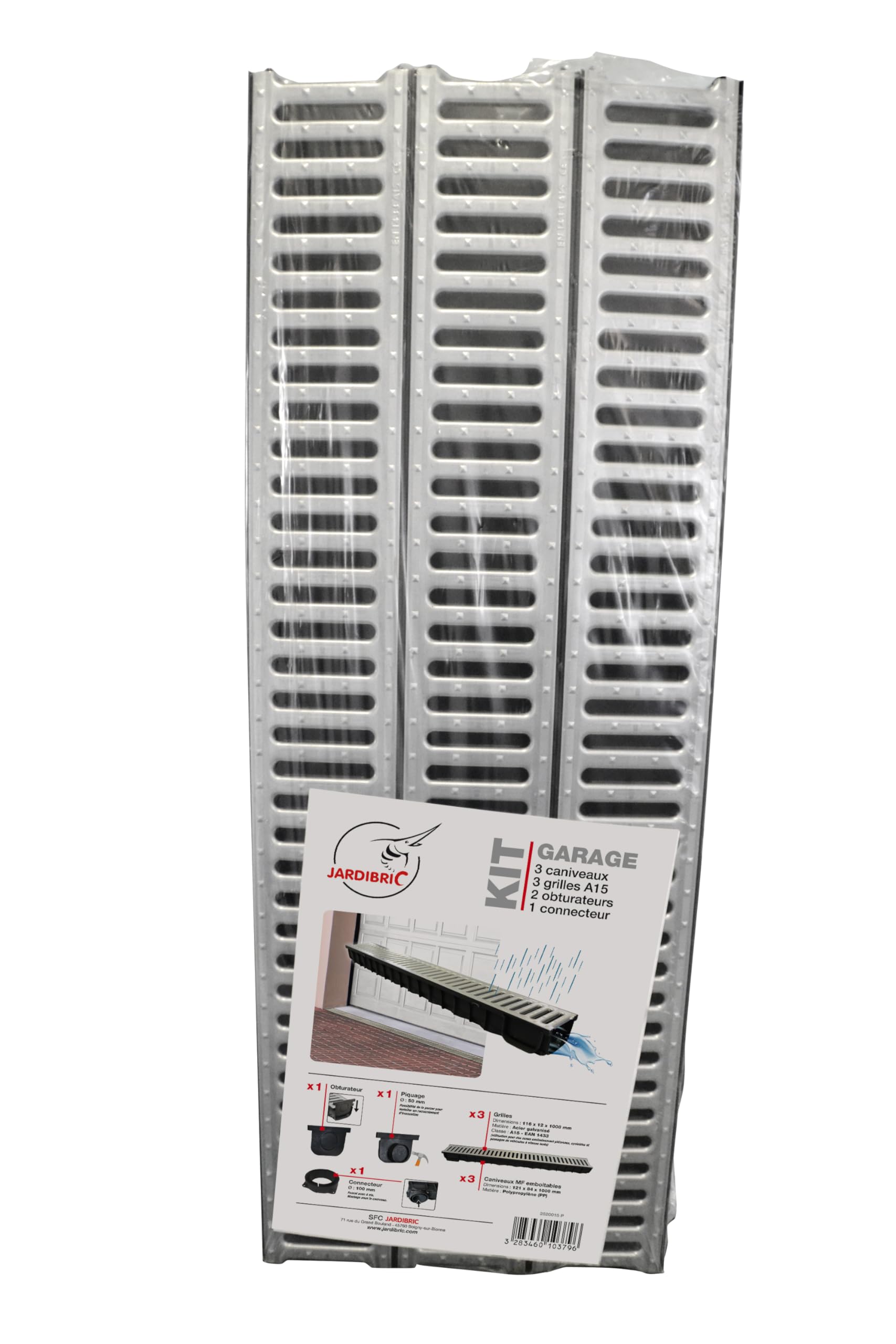 Jardibric - Kit Caniveau Drainage A15 3 m (Lot de 3 x 1 m) - Grille Acier Galvanisé - Jardin Terrasse