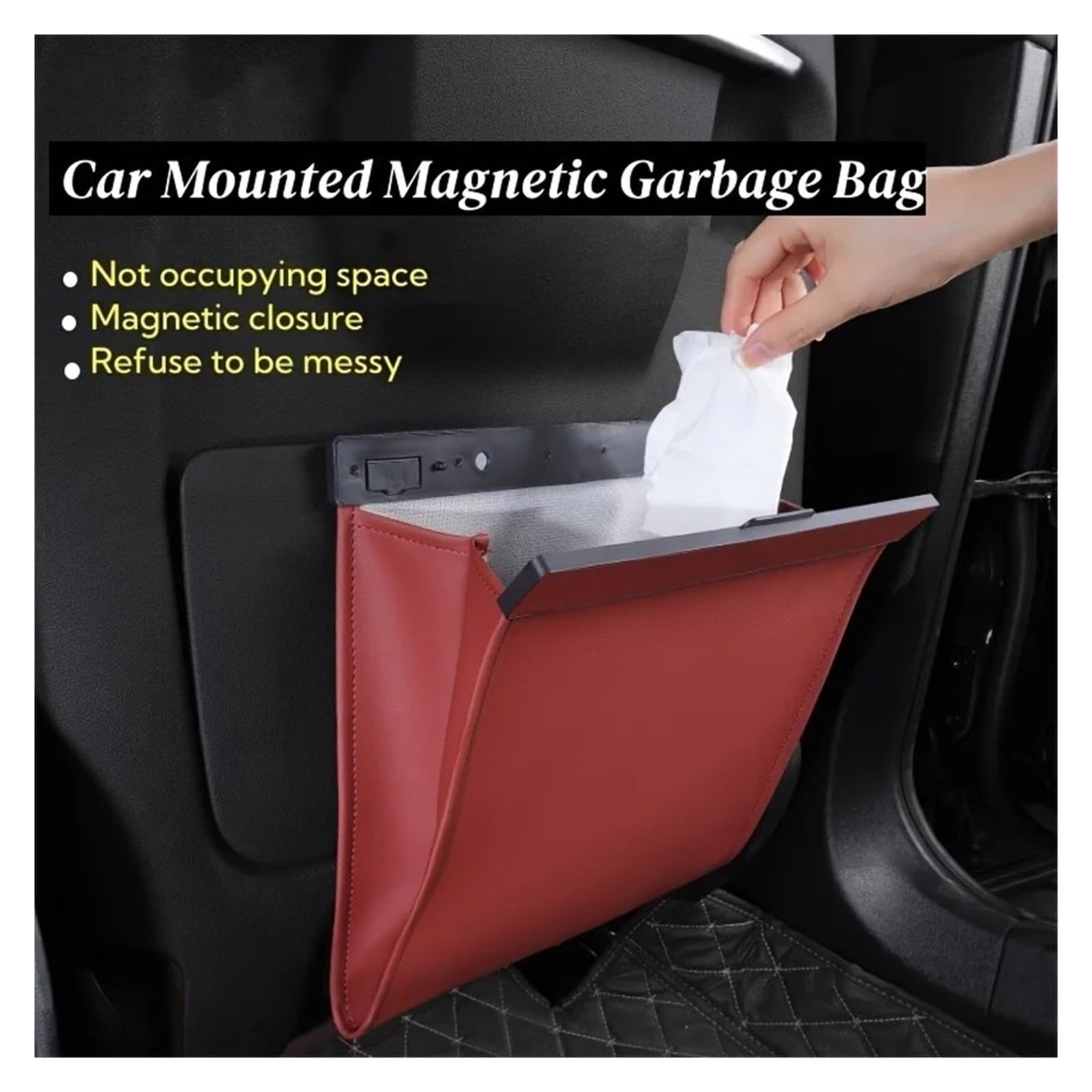 Auto Mülleimer 1Pc Müll Tasche Leder Auslaufsicher Magnetische Adsorption Lagerung Platzsparende Sitz Hängen Mülleimer Mini Autos Mülleimers(Brown)