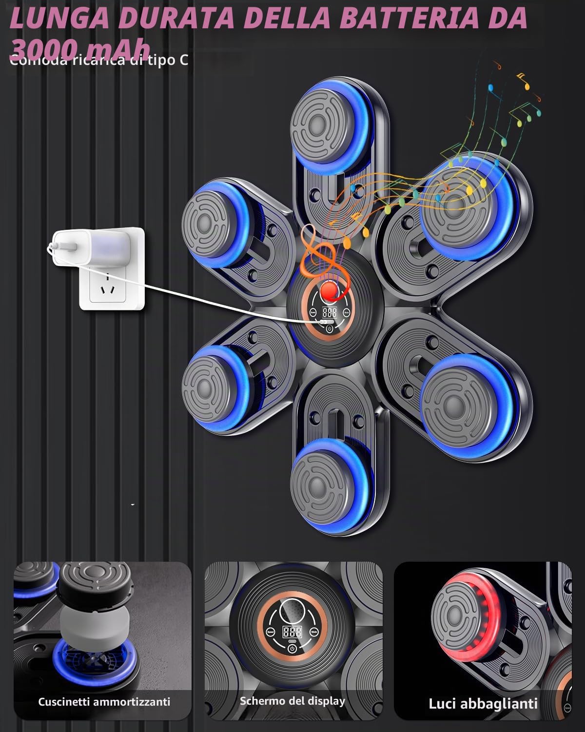 Holilo Music Boxing Machine, LED Musica Bluetooth Boxe con Guanti da Boxe, 3 Livelli di Regolazione della Taglia, 9 modalità di velocità e Allenamento, modalità di Conteggio per Adulti e Bambini