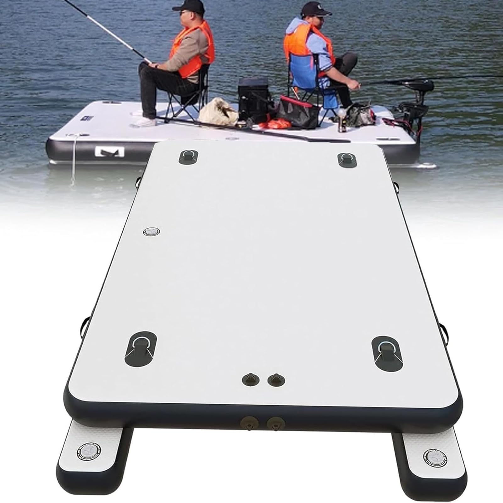 Muelle inflable para barco de pesca, capacidad de 200 kg, PVC grueso, cubierta antideslizante, plataforma flotante plegable para pesca, canotaje, lago, piscina