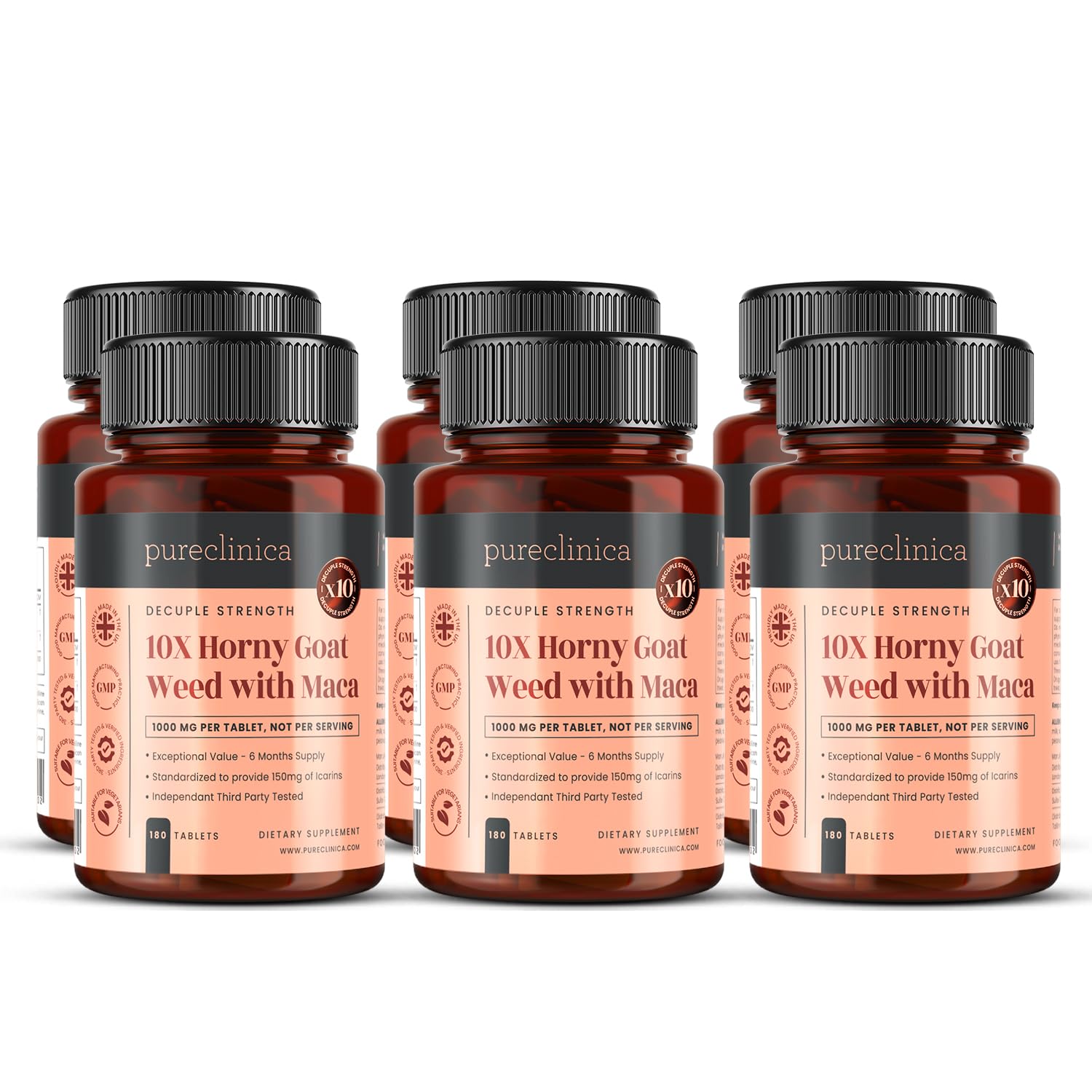 pureclinica Horny Goat Weed & Maca 1000mg – 180 Tablets (6 Month Supply) – 10X Icariins Strength – w/Black Pepper for 300% Absorption – Energy, Libido & Performance Support — Amazon image 11