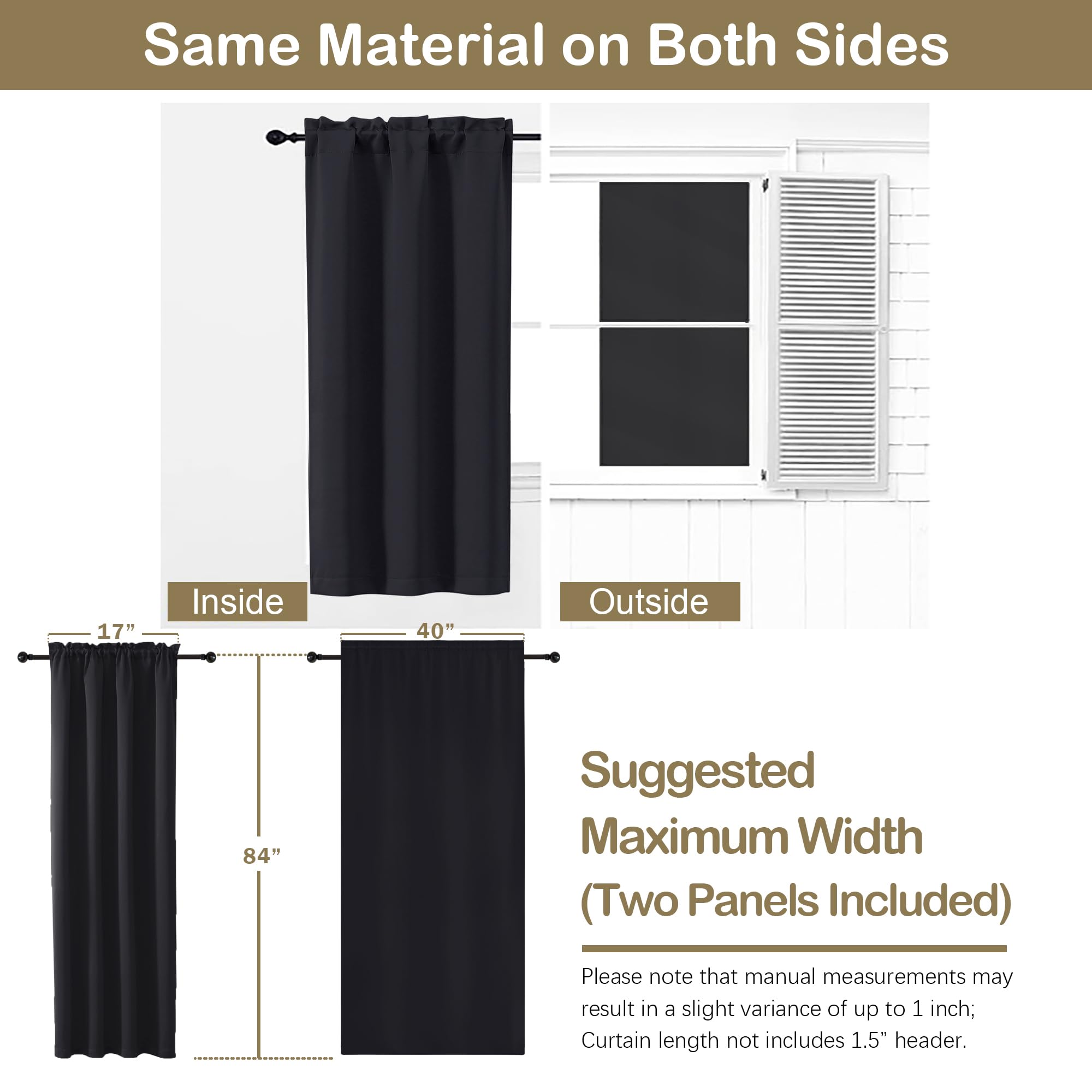 OVZME Cortinas opacas negras para dormitorio, juego de 2 paneles de tela suave para oscurecer la habitación, para sala de estar, diseño de doble bolsillo para cortinero, cortinas modernas para ventana