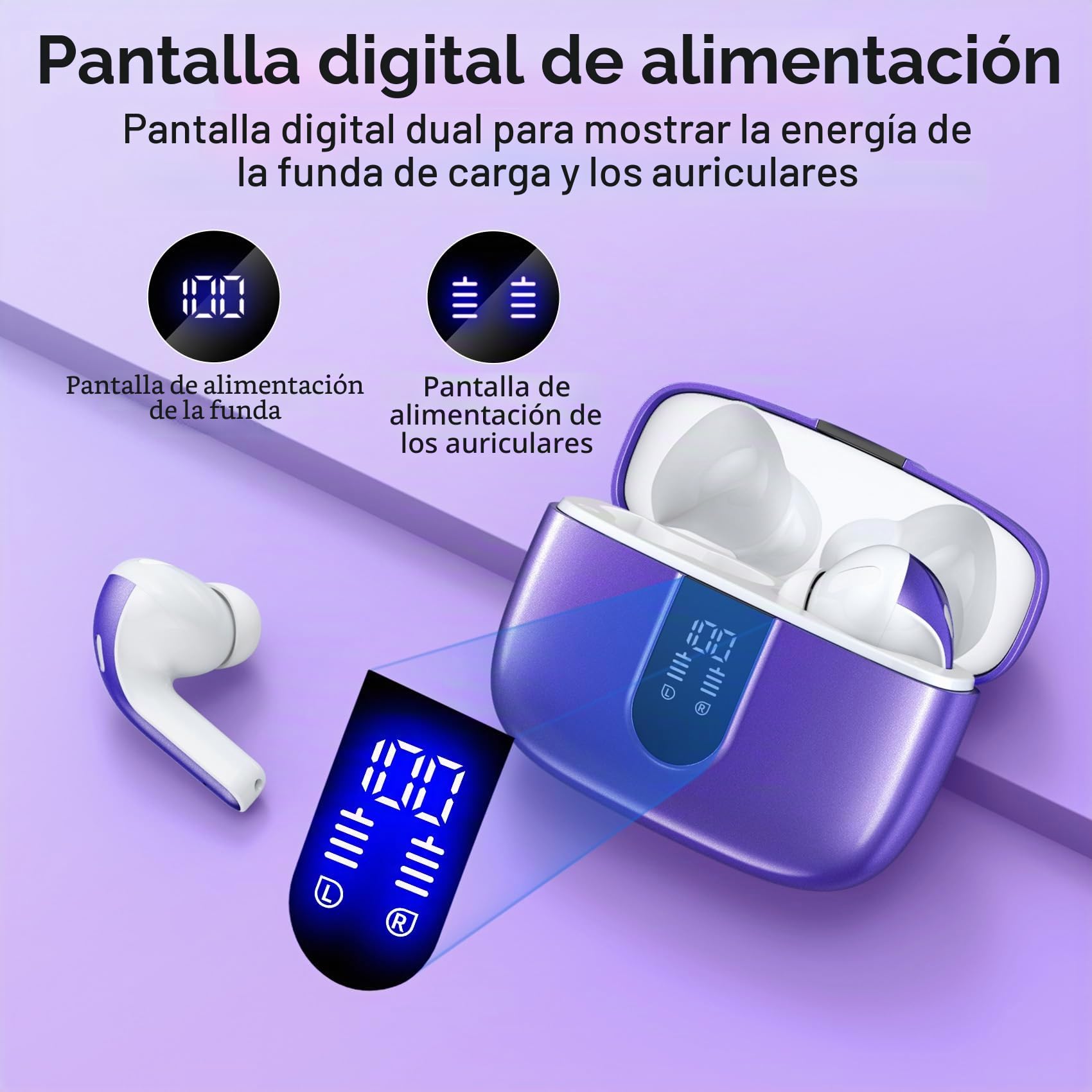 TAGRY Auriculares Bluetooth True Wireless Earbuds 60H Reproducción LED Power Display Auriculares con estuche de carga inalámbrica IPX5 impermeable Auriculares intrauditivos